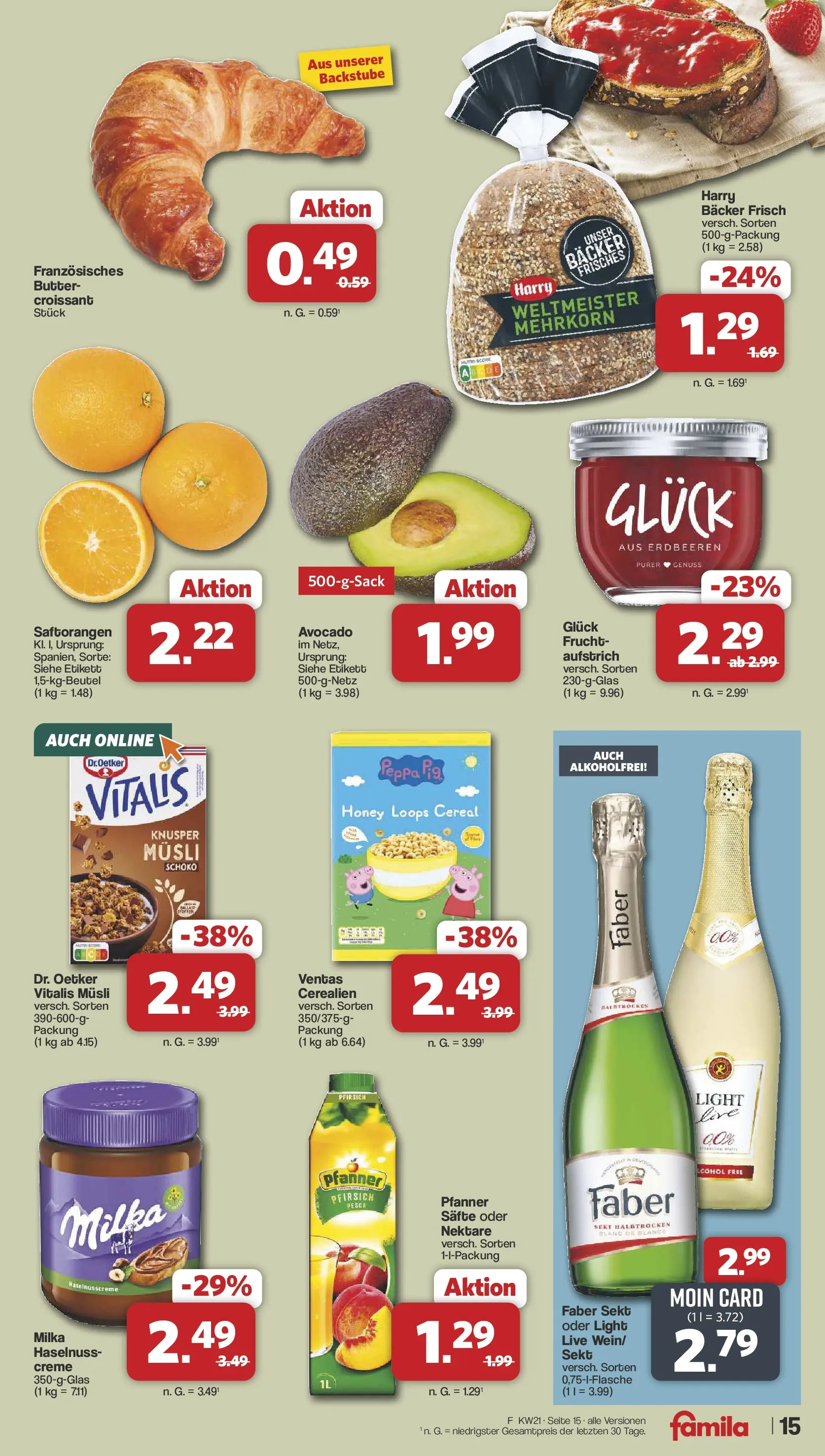 Famila Nordwest  Wochenangebote (ab 18.05.2026) zum Blättern | Seite: 15 | Produkte: Musli, Butter, Croissant, Pfirsich