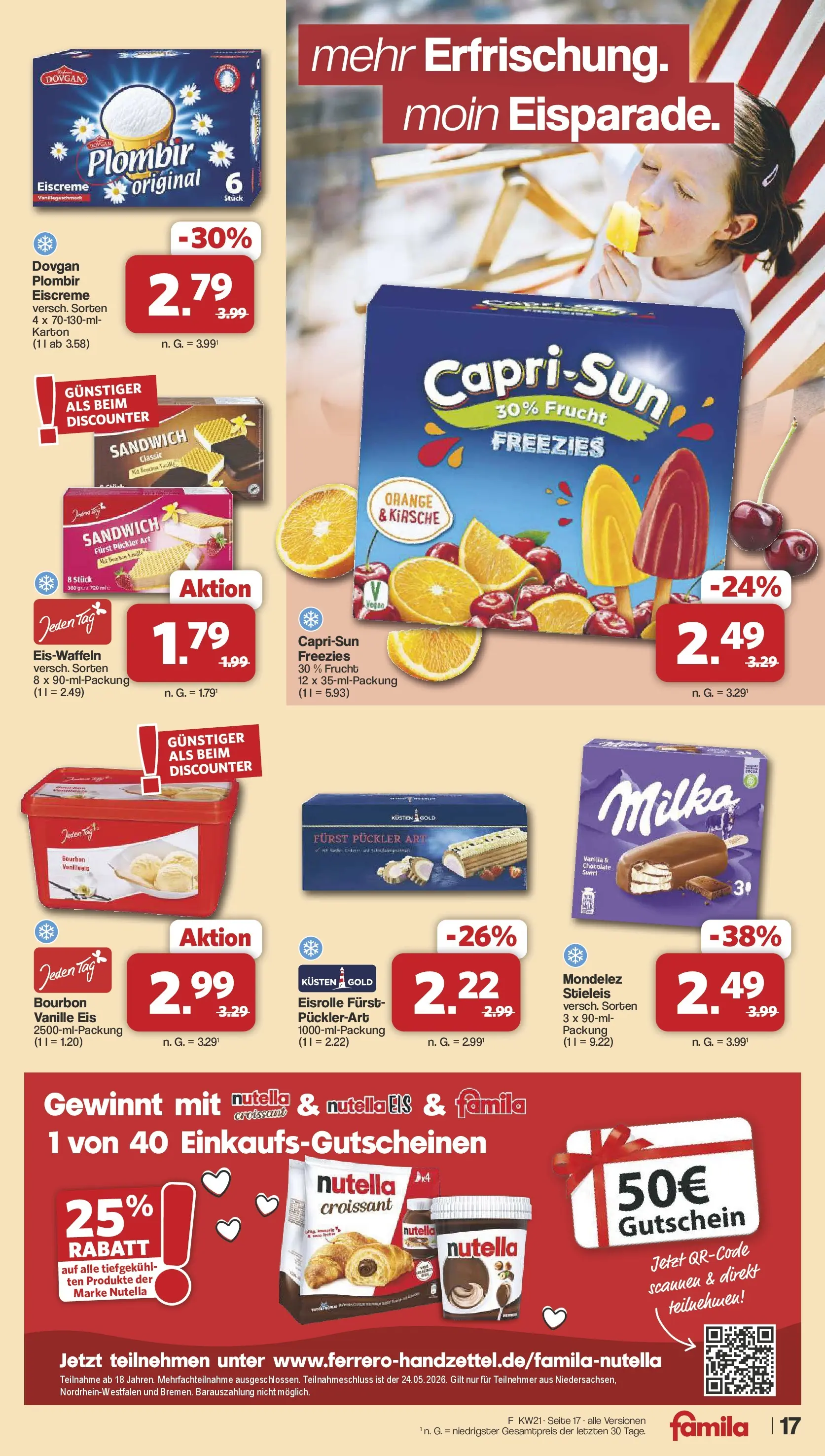 Famila Nordwest  Wochenangebote (ab 18.05.2026) zum Blättern | Seite: 17 | Produkte: Milka, Croissant, Nutella, Eis