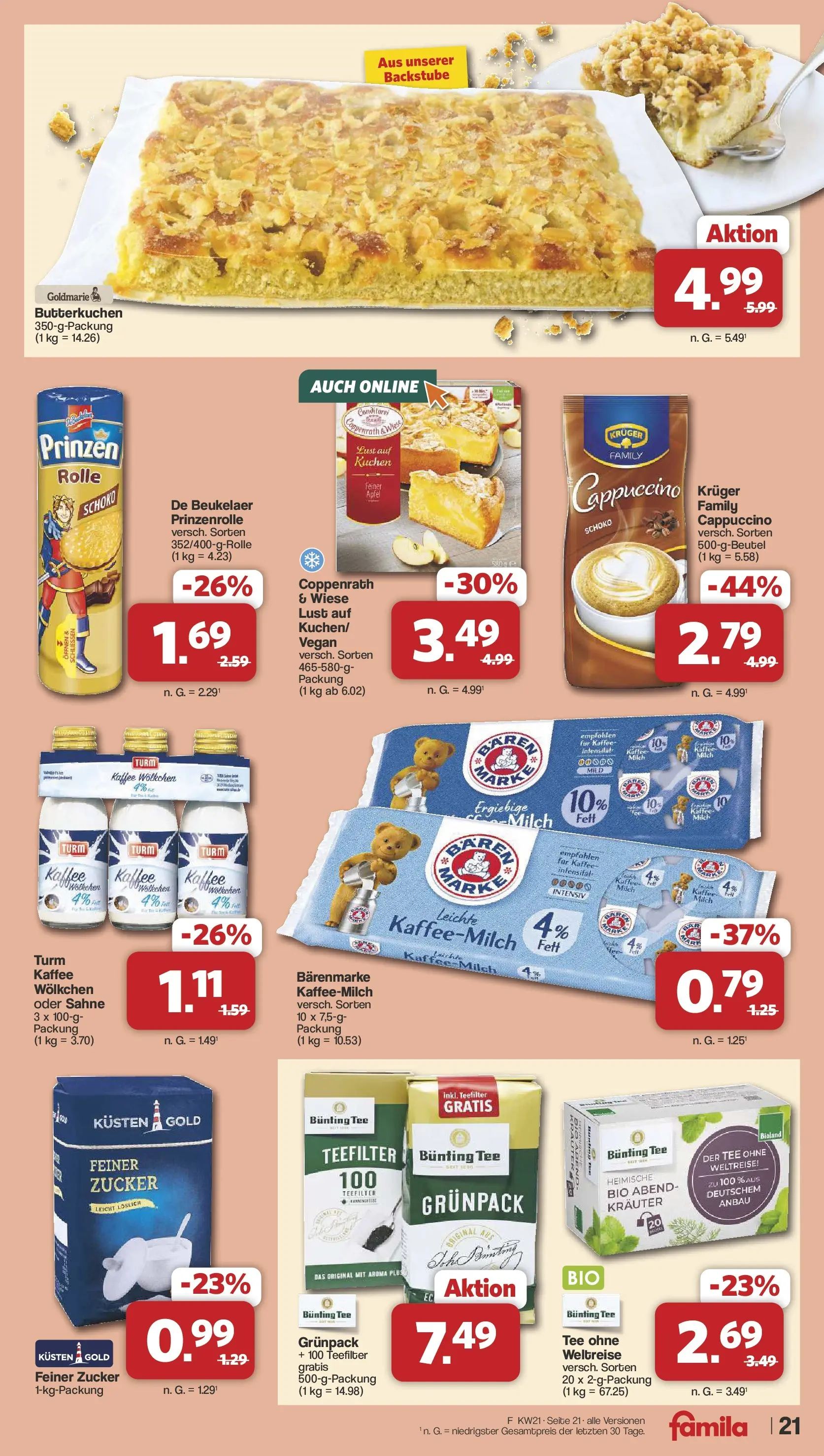 Famila Nordwest  Wochenangebote (ab 18.05.2026) zum Blättern | Seite: 21 | Produkte: Kaffee, Zucker, Tee, Kuchen