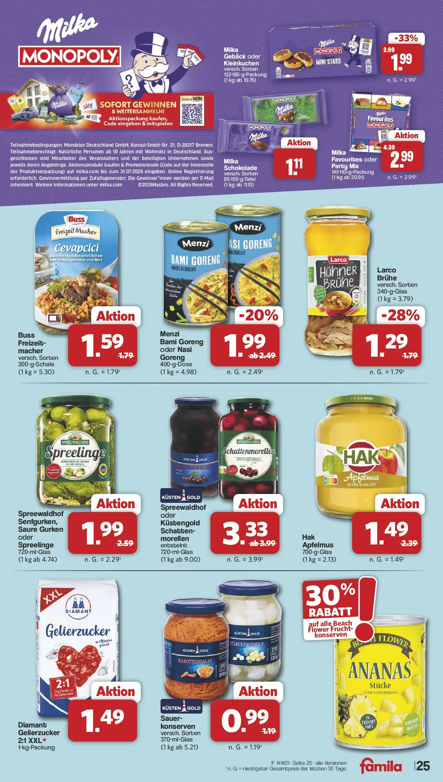 Famila Nordwest  Wochenangebote (ab 18.05.2026) zum Blättern | Seite: 25 | Produkte: Gelierzucker, Milka, Reis, Gurken