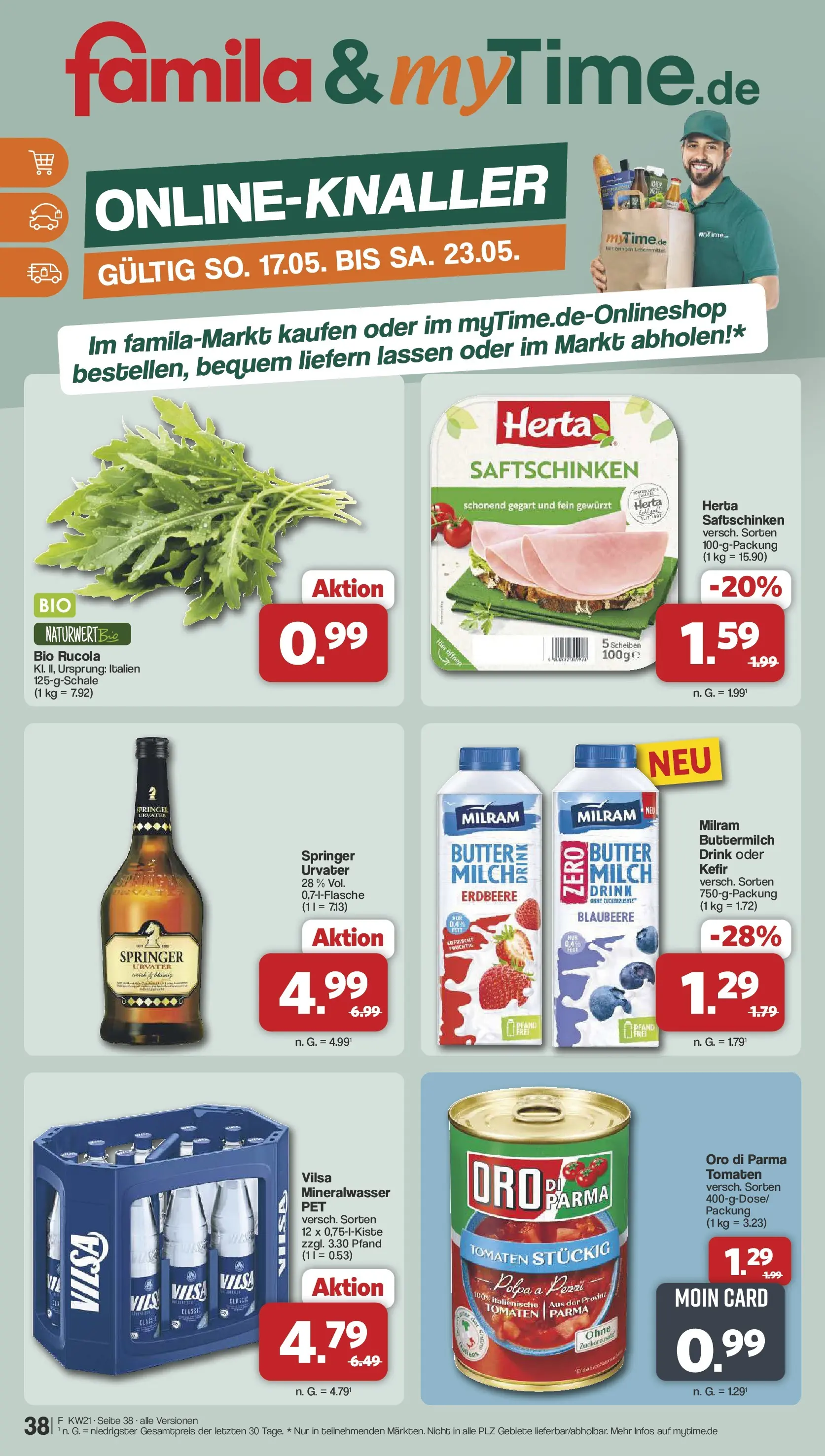 Famila Nordwest  Wochenangebote (ab 18.05.2026) zum Blättern | Seite: 38 | Produkte: Buttermilch, Butter, Rucola, Mineralwasser