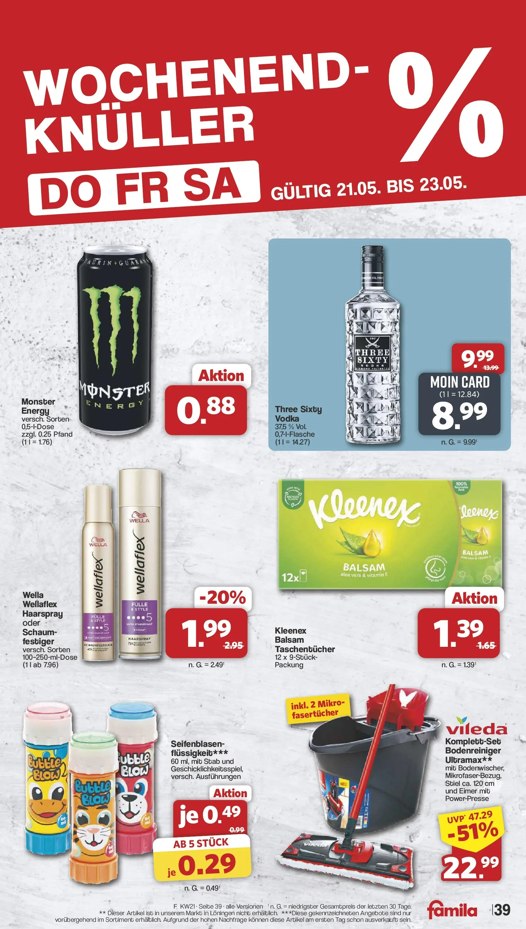 Famila Nordwest  Wochenangebote (ab 18.05.2026) zum Blättern | Seite: 39 | Produkte: Energy, Haarspray, Monster, Vodka