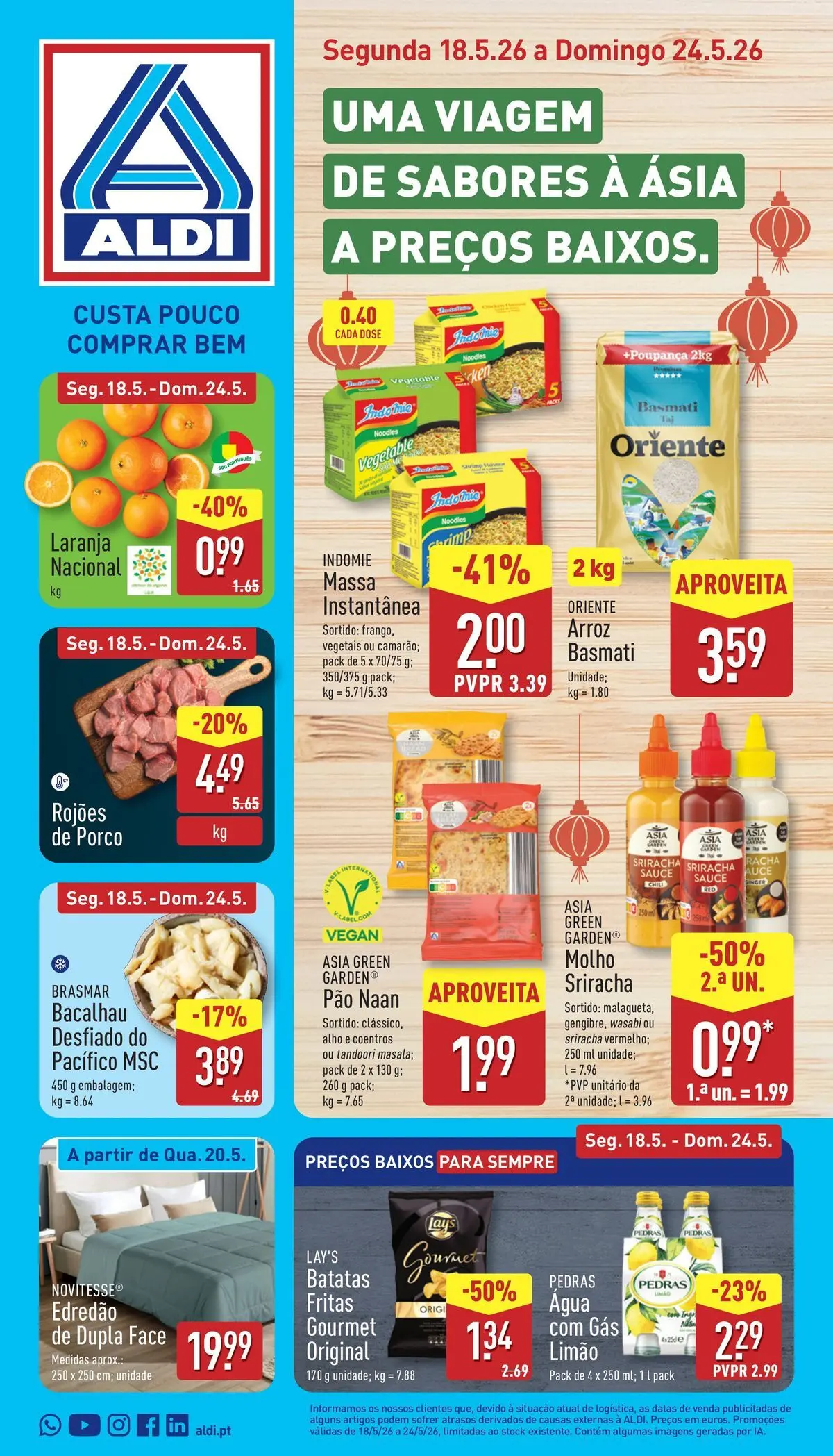 Aldi - Folheto Aldi » de 14/05/2026 - 26/05/2026 | Página: 1 | Produtos: Agua, Sriracha, Lanterna, Massa