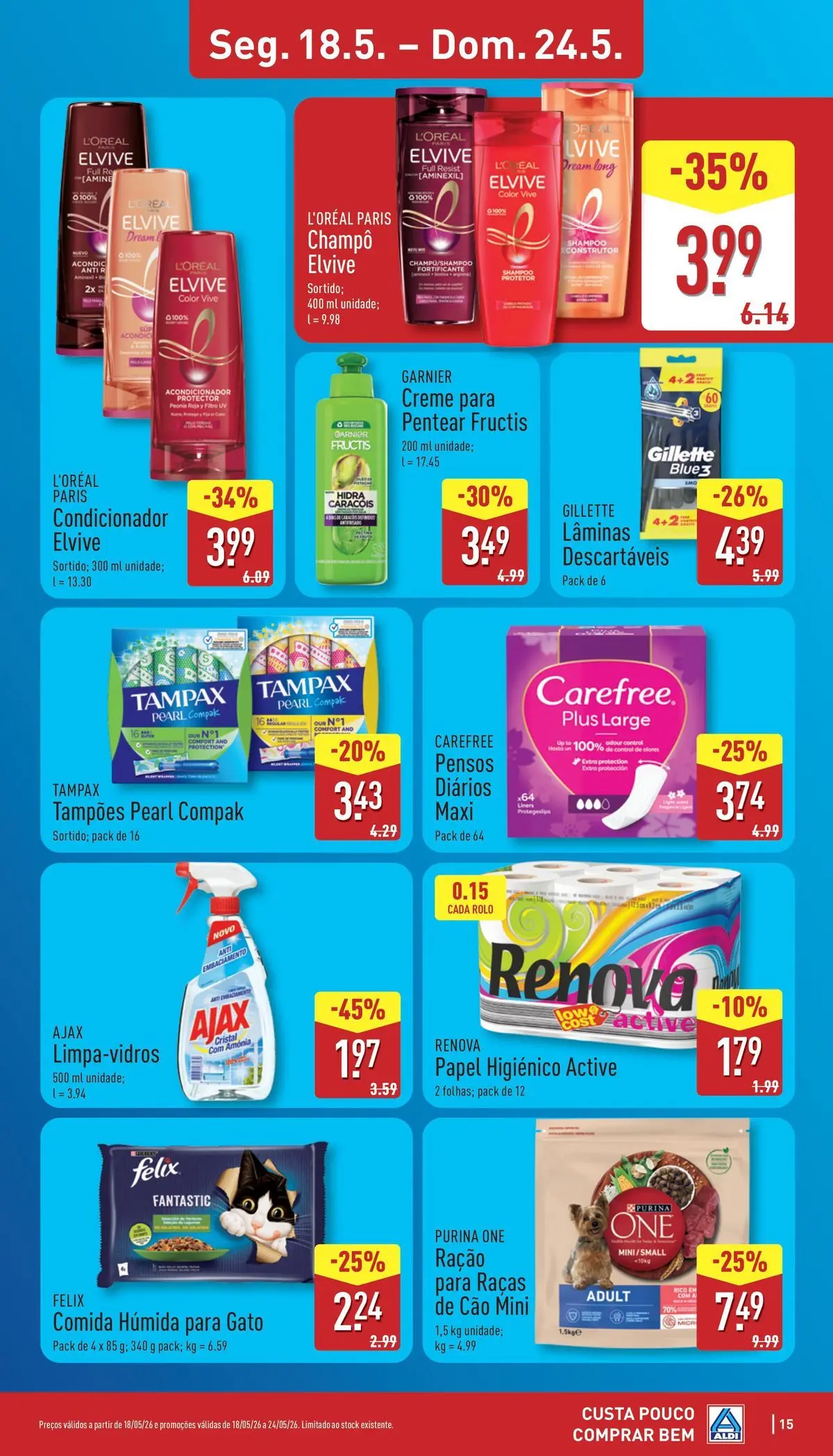 Aldi - Folheto Aldi » de 14/05/2026 - 26/05/2026 | Página: 15 | Produtos: Purina one, Papel higiénico, Shampoo, Condicionador