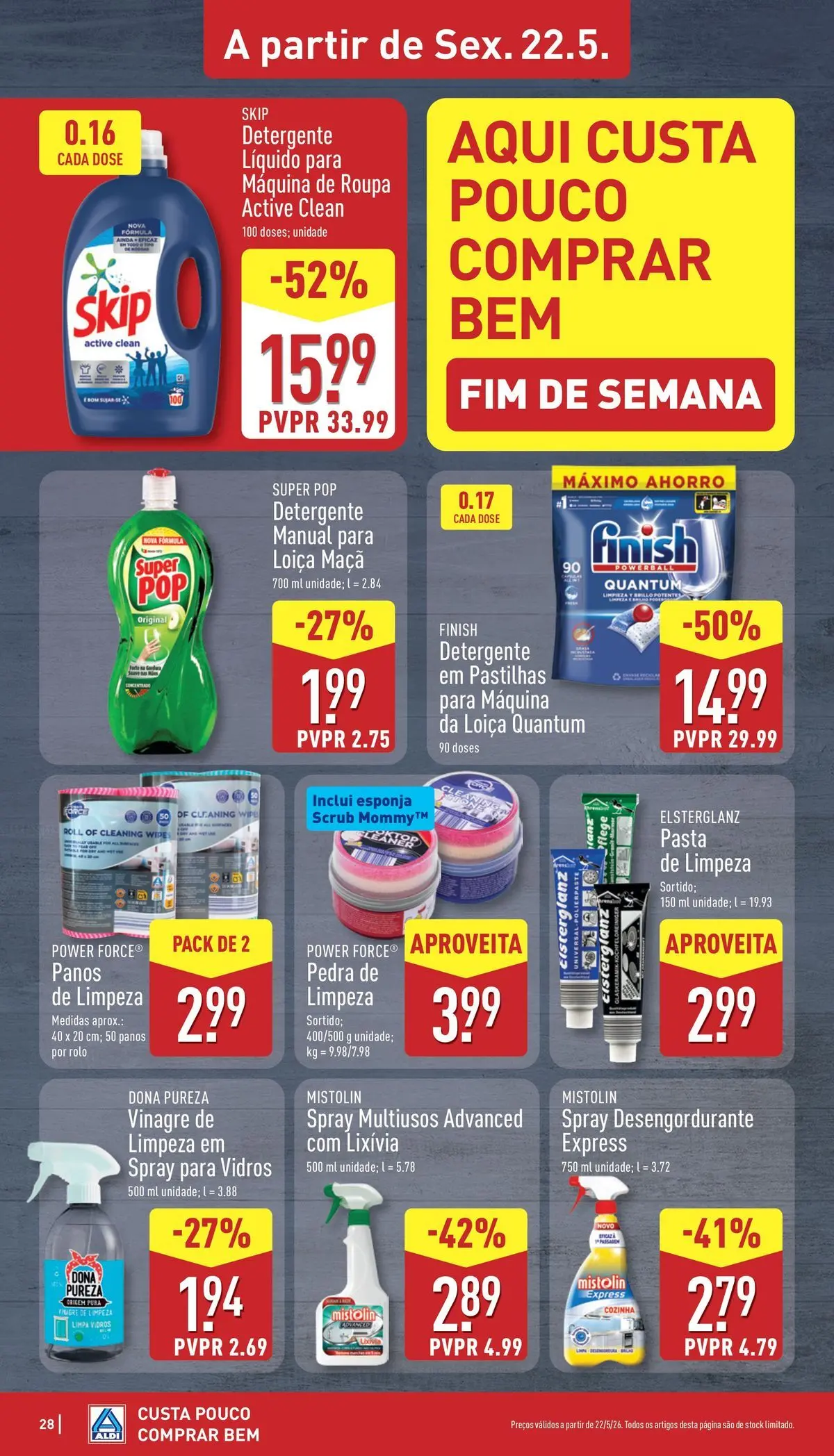 Aldi - Folheto Aldi » de 14/05/2026 - 26/05/2026 | Página: 28 | Produtos: Vinagre, Esponja, Detergente, Maça