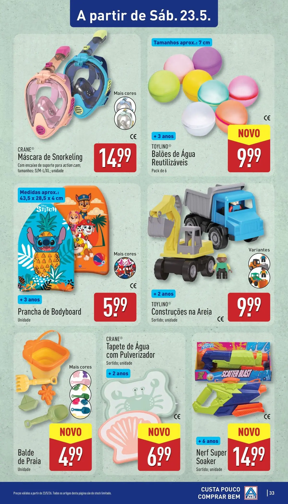 Aldi - Folheto Aldi » de 14/05/2026 - 26/05/2026 | Página: 33 | Produtos: Agua, Balde, Areia, Prancha