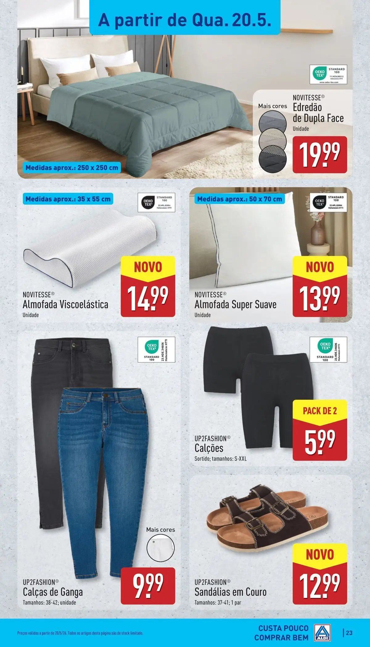 Aldi Folheto Caldas da Rainha	 » de 18/05/2026 - 24/05/2026 | Página: 23 | Produtos: Calças, Almofada, Calções, Sandálias