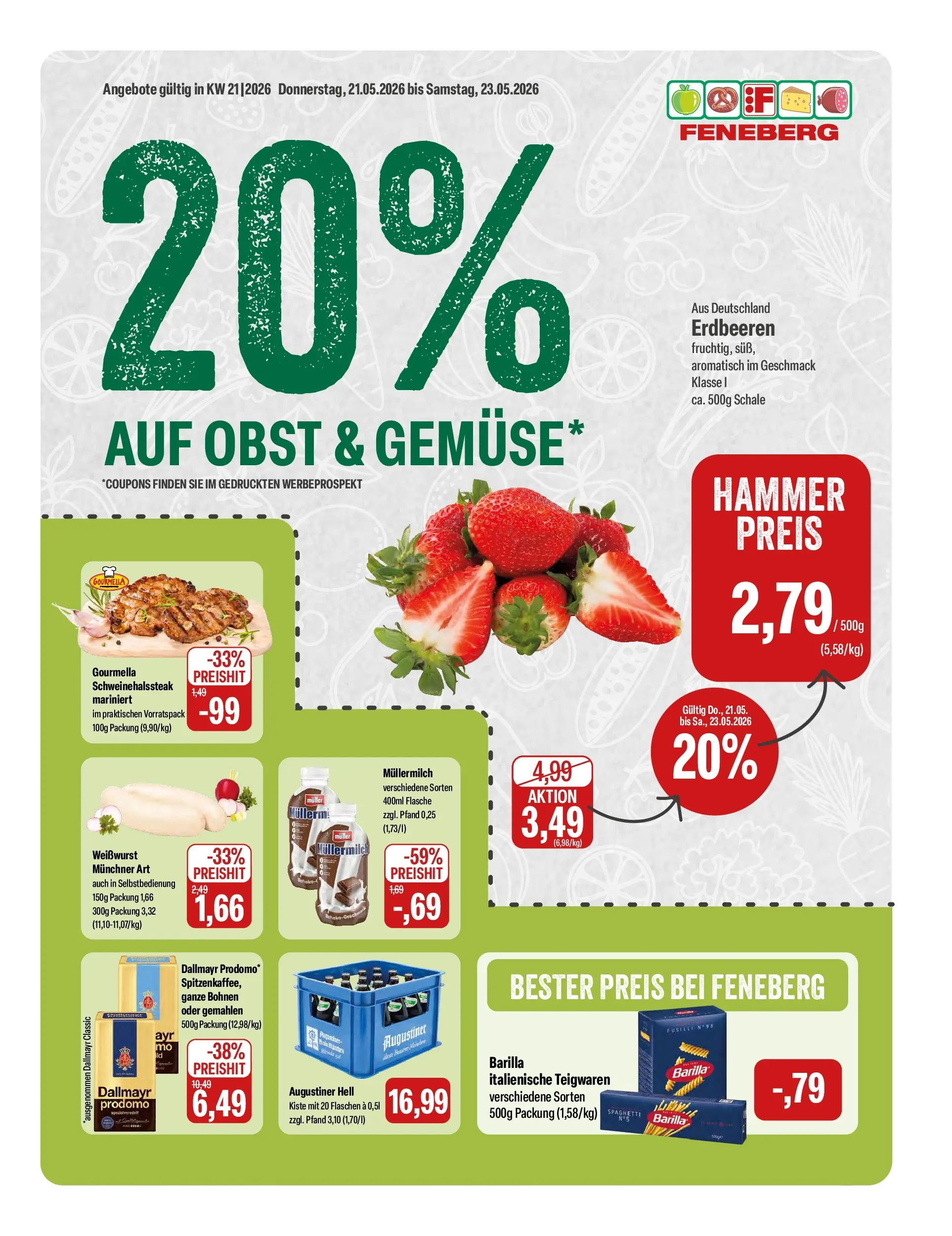 Feneberg Aktuelle Angebote (ab 21.05.2026) zum Blättern | Seite: 1 | Produkte: Weißwurst, Gemüse, Obst, Müllermilch