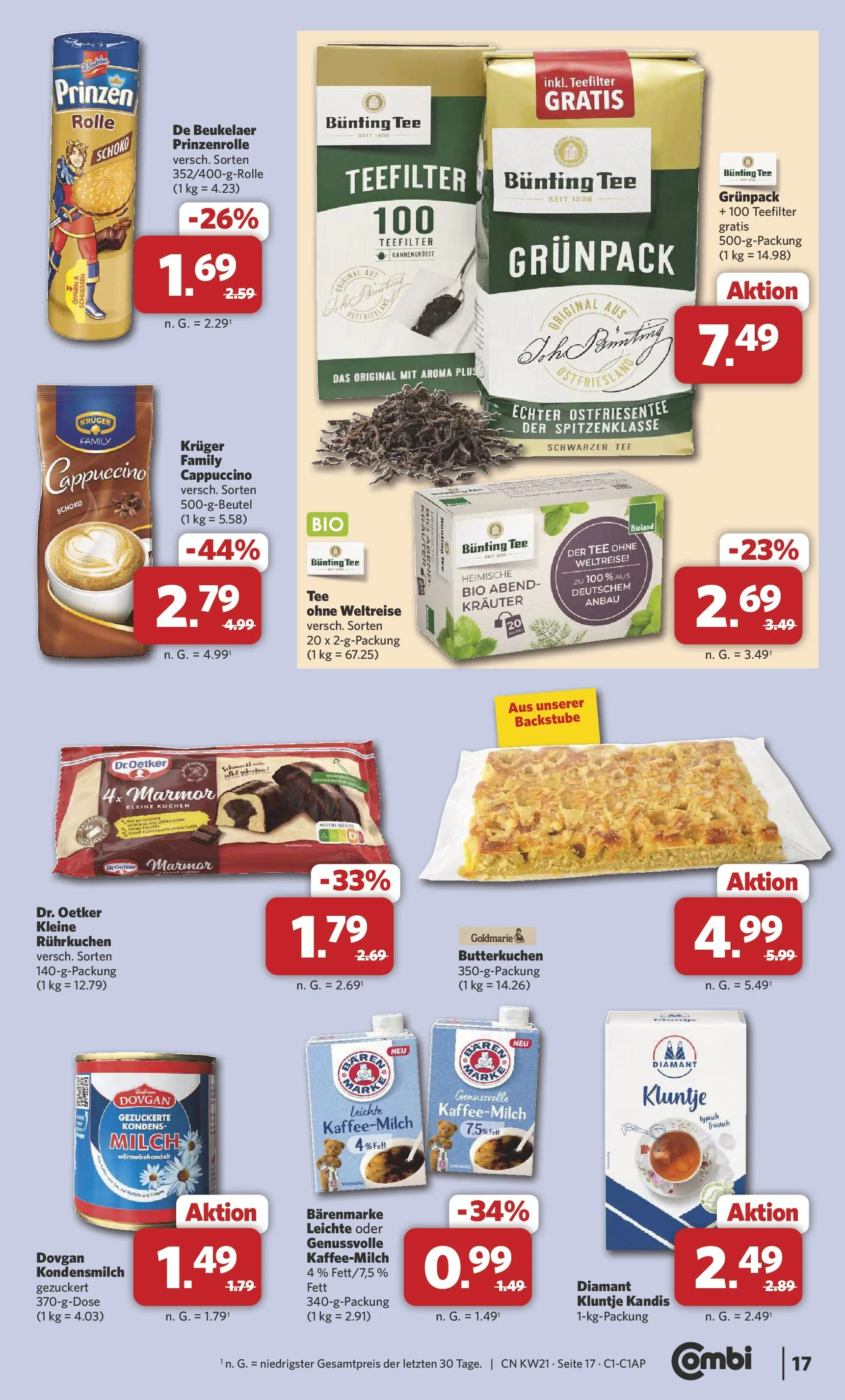 Combi Unsere Wochenangebote (ab 18.05.2026) zum Blättern | Seite: 17 | Produkte: Milch, Tee, Kuchen, Kruger cappuccino