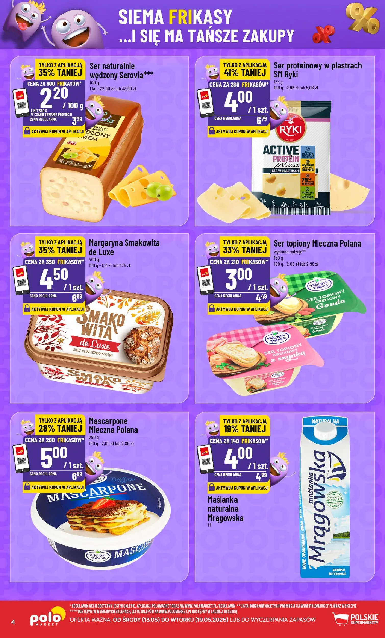 Nowa POLOmarket gazetka od jutra 12.05.2026 | Strona: 4 | Produkty: Ser topiony, Szynka, Mascarpone, Margaryna