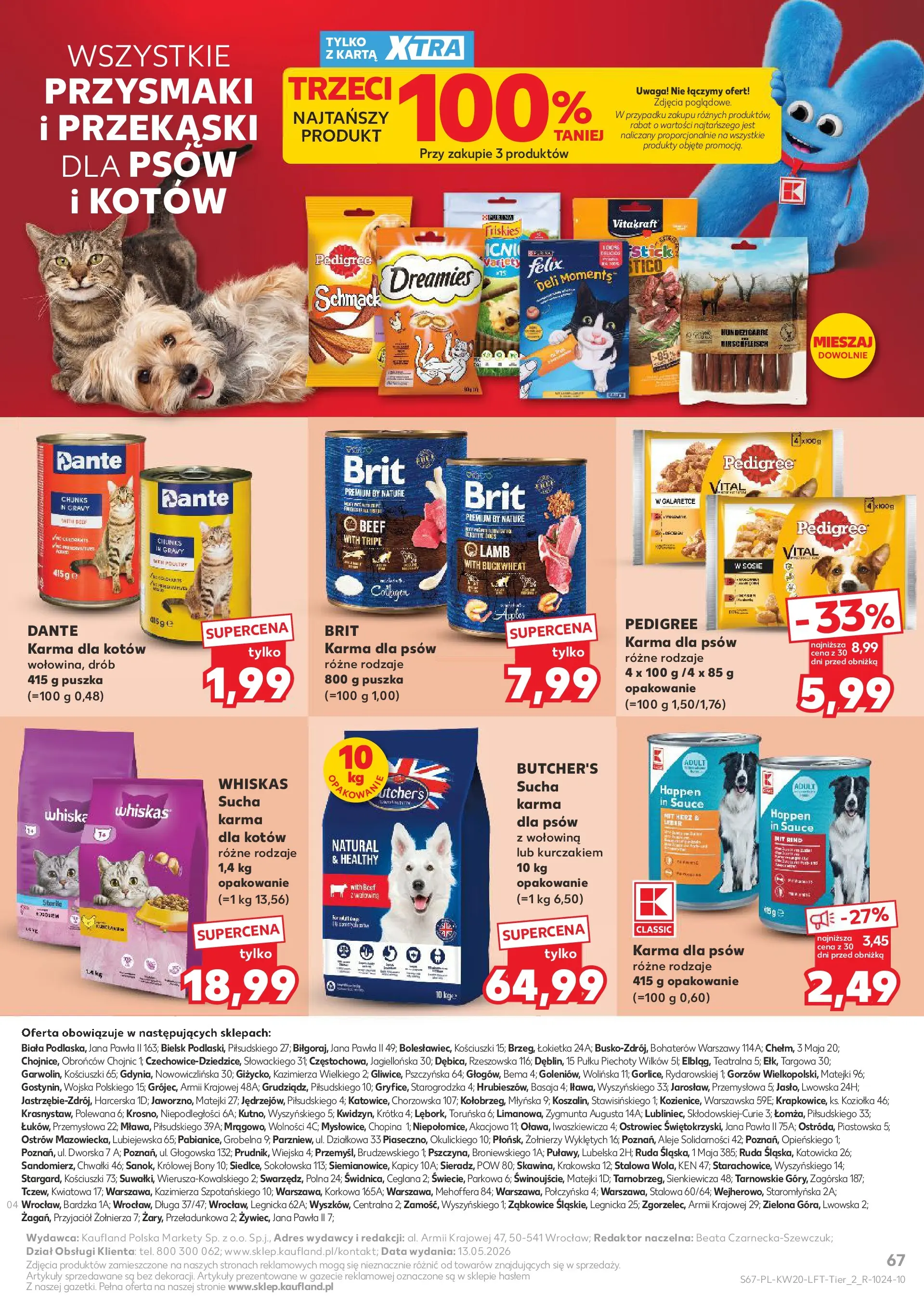 Kaufland - Kaufland Gazetka Tygodnia ważna do 20.05 (13.05.2026) - od jutra | Strona: 67 | Produkty: Karta, Pedigree, Wołowina, Karma dla psów Kaufland - Kaufland Gazetka Tygodnia ważna do 20.05 od 13.05.2026 - od jutra PDF | Strona: 67 | Produkty: Karta, Pedigree, Wołowina, Karma dla psów