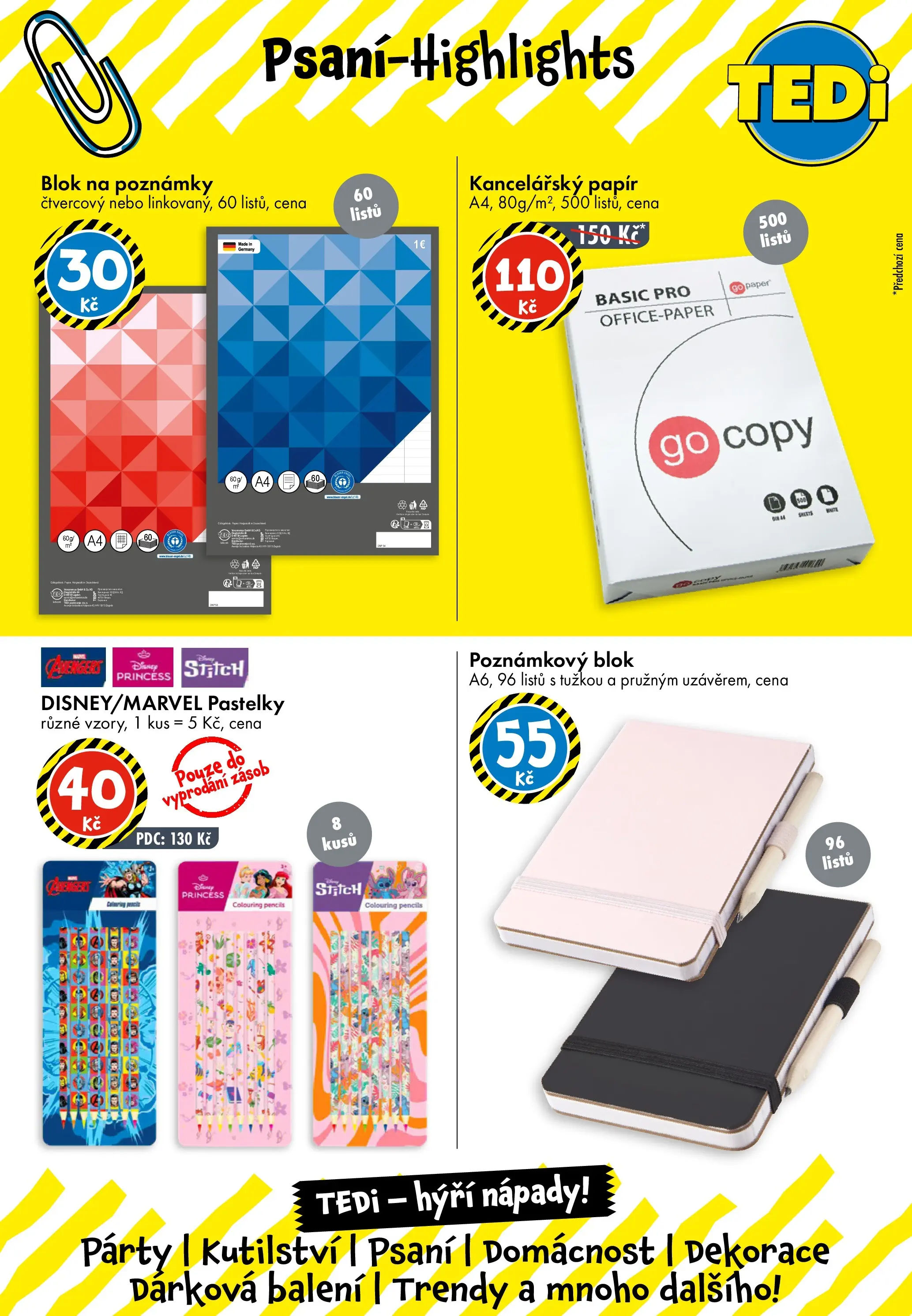 TEDi aktuální leták od 20.05.2026 - akční nabídka | Strana: 10 | Produkty: Pastelky, Kancelářský papír, Blok, Dekorace