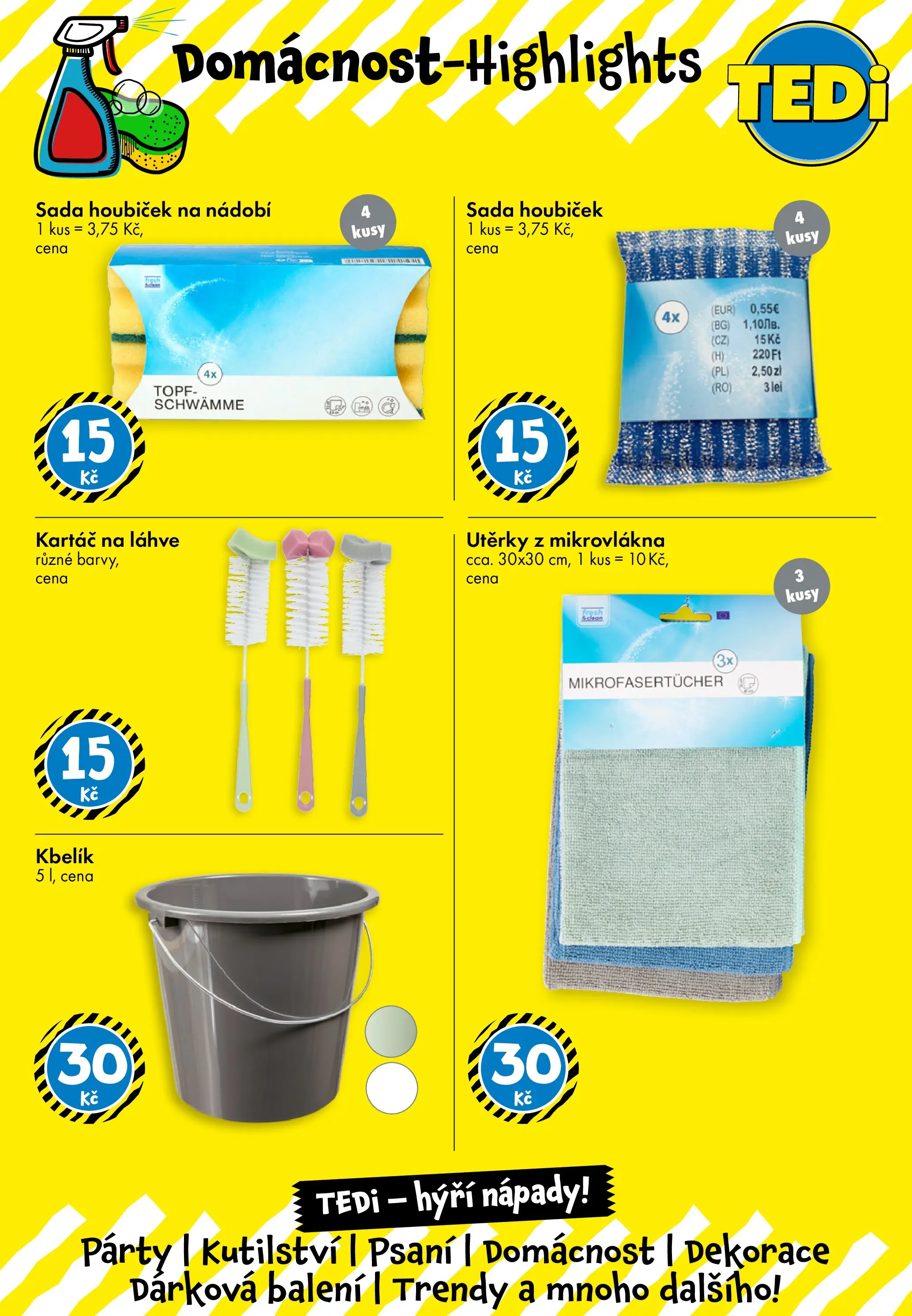 TEDi aktuální leták od 20.05.2026 - akční nabídka | Strana: 11 | Produkty: Utěrky, Kbelík, Dekorace, Kartáč