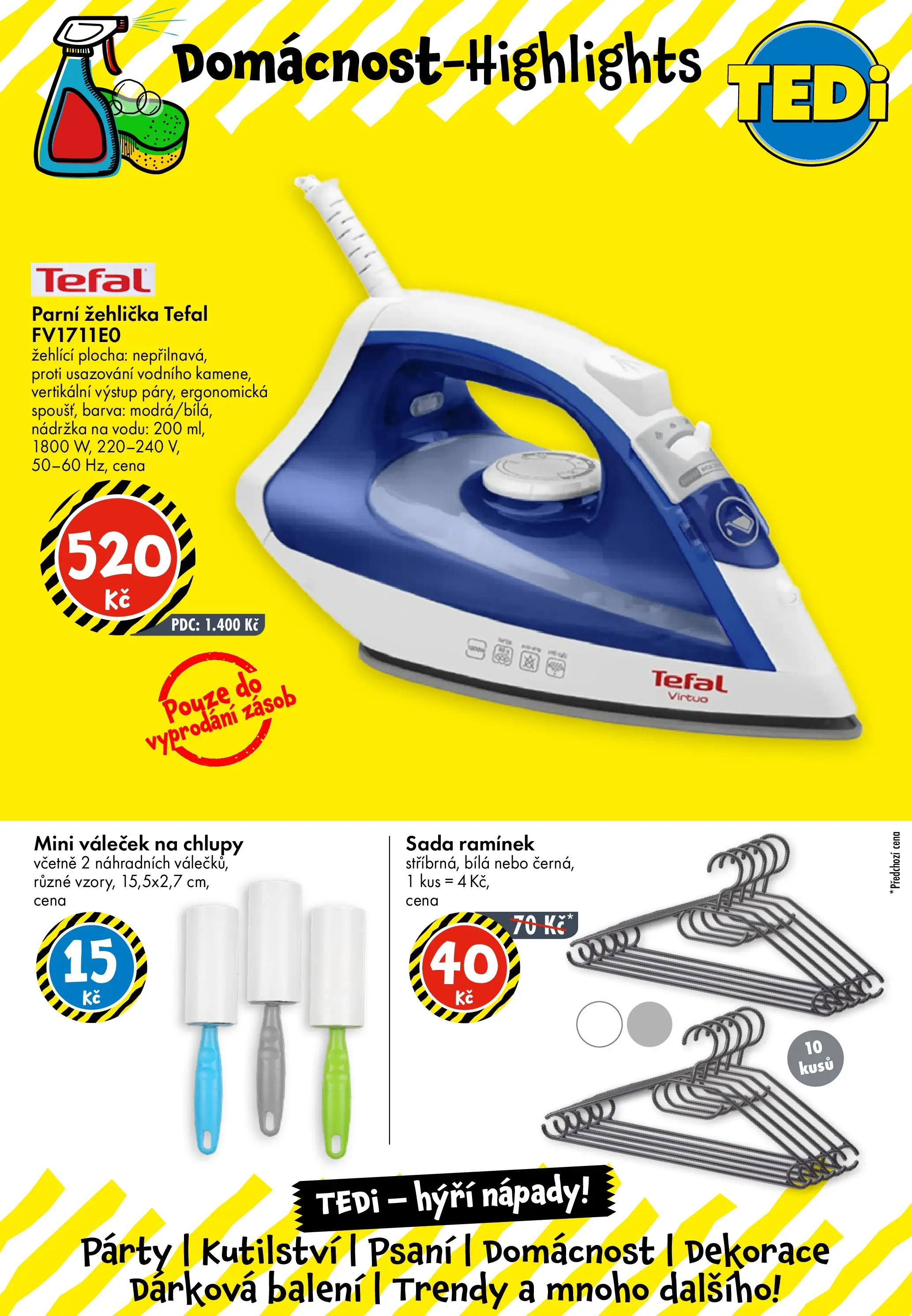 TEDi aktuální leták od 20.05.2026 - akční nabídka | Strana: 12 | Produkty: Žehlička, Tefal, Váleček, Dekorace