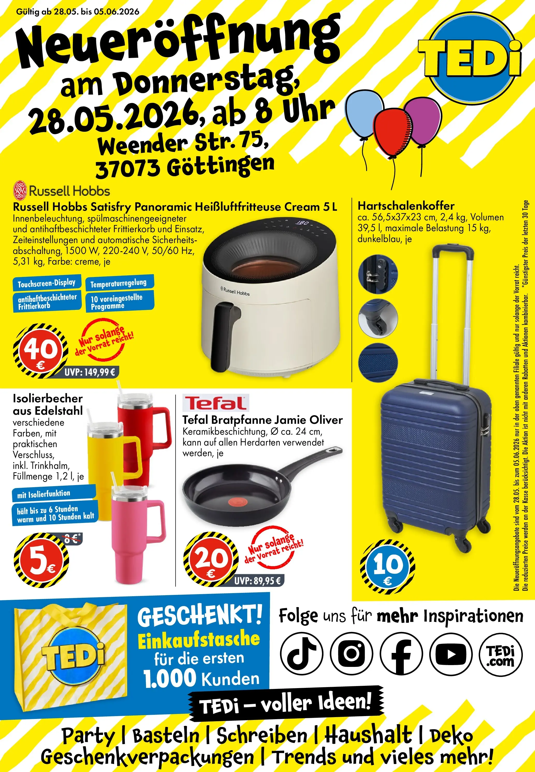 TEDi - TEDi Neueröffnung Göttingen (ab 28.05.2026) zum Blättern | Seite: 1 | Produkte: Heißluftfritteuse, Uhr