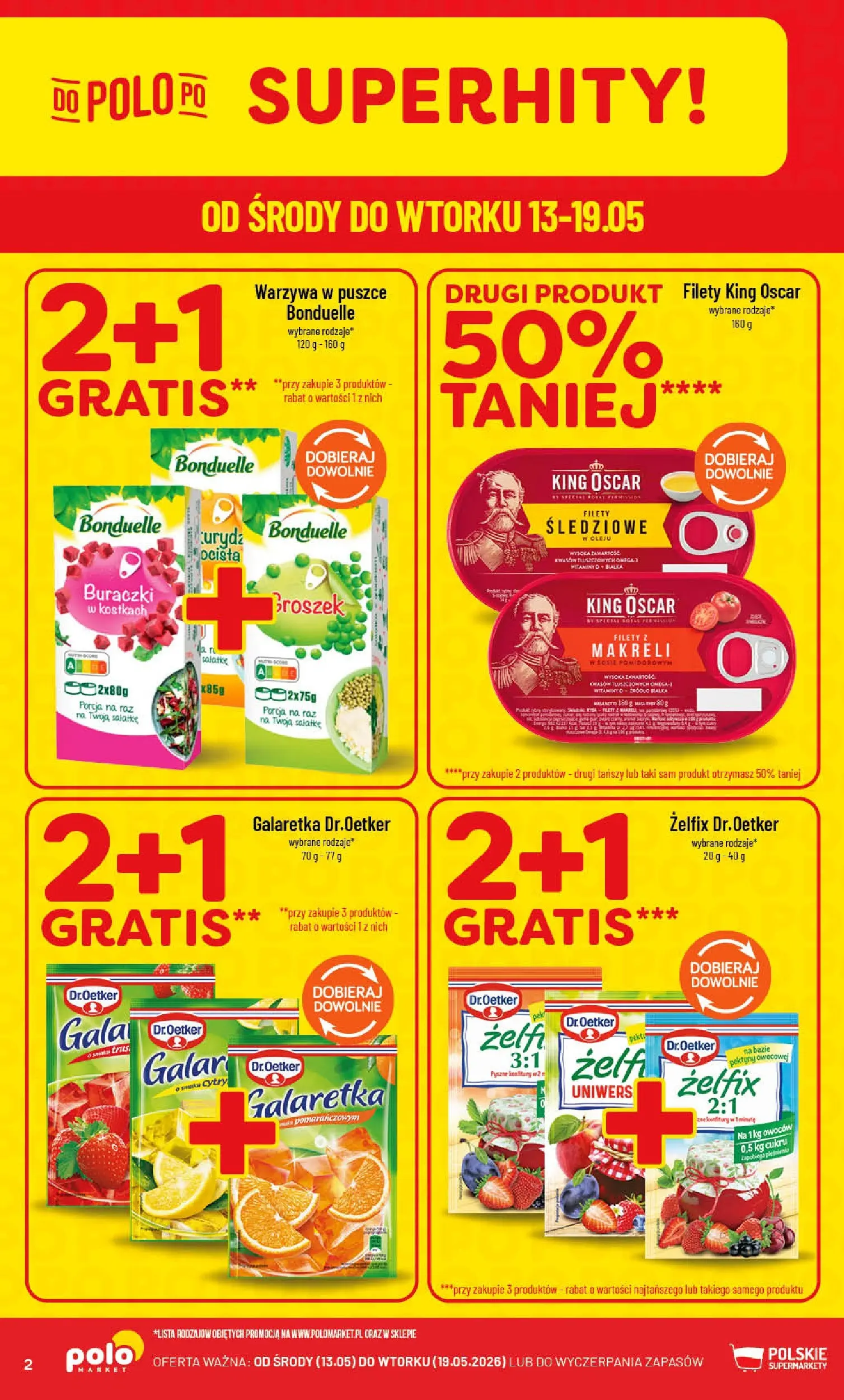 Nowa POLOmarket gazetka od jutra 13.05.2026 | Strona: 2 | Produkty: Groszek, Galaretka, Warzywa