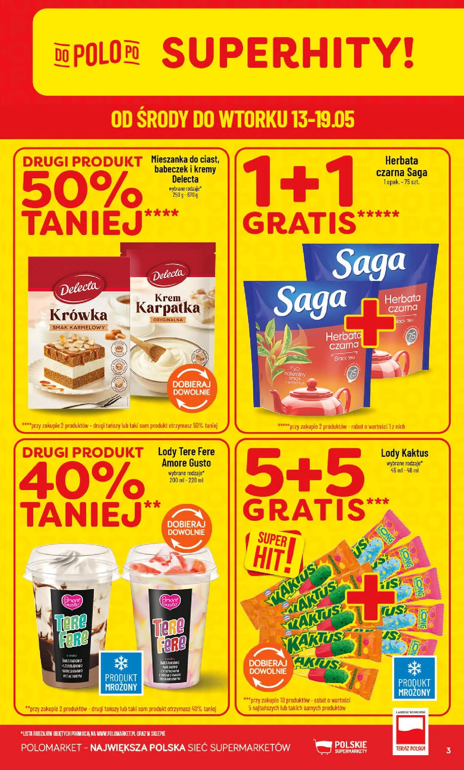 Nowa POLOmarket gazetka od jutra 13.05.2026 | Strona: 3 | Produkty: Krowka, Herbata, Lody Kaktus, Krem