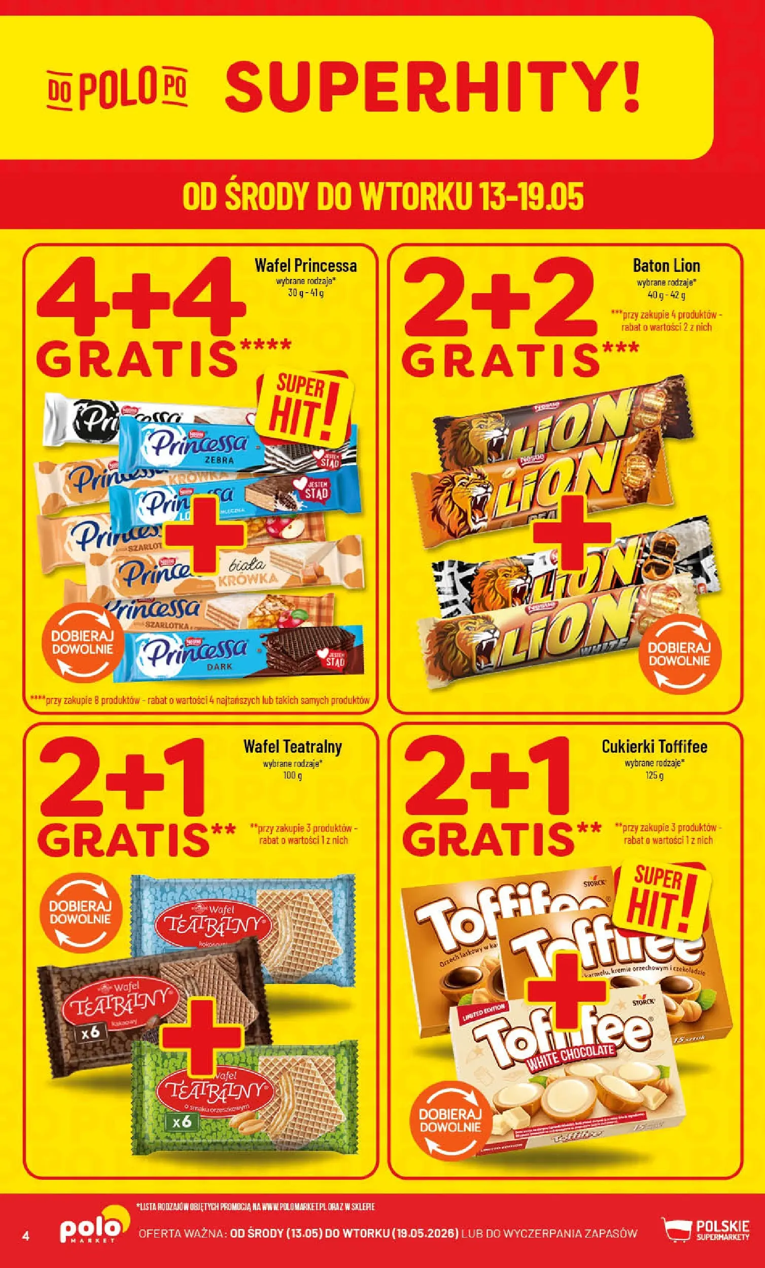 Nowa POLOmarket gazetka od jutra 13.05.2026 | Strona: 4 | Produkty: Krowka, Toffifee, Baton, Cukierki