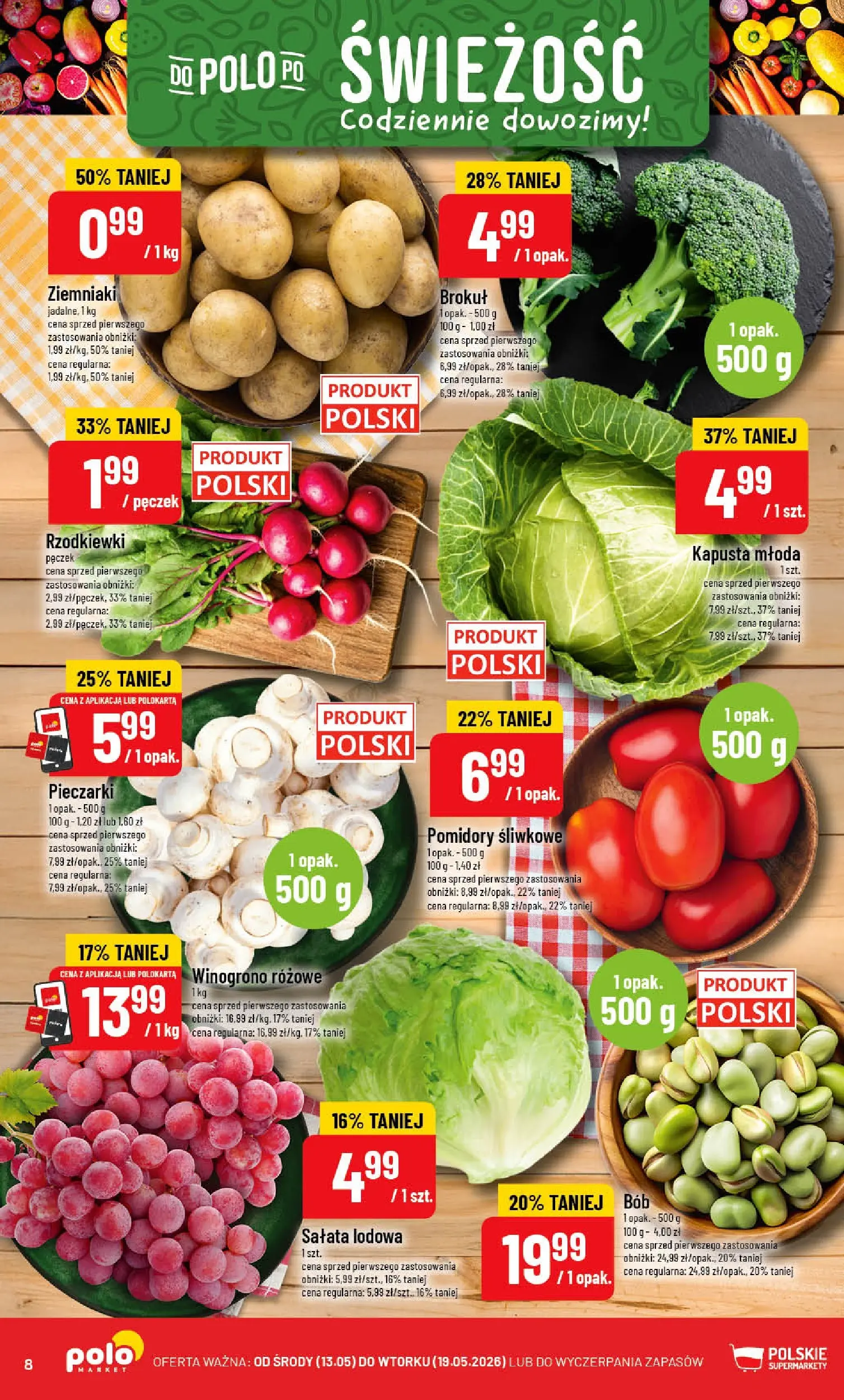 Nowa POLOmarket gazetka od jutra 13.05.2026 | Strona: 8 | Produkty: Kapusta, Winogrono, Brokuł, Ziemniaki