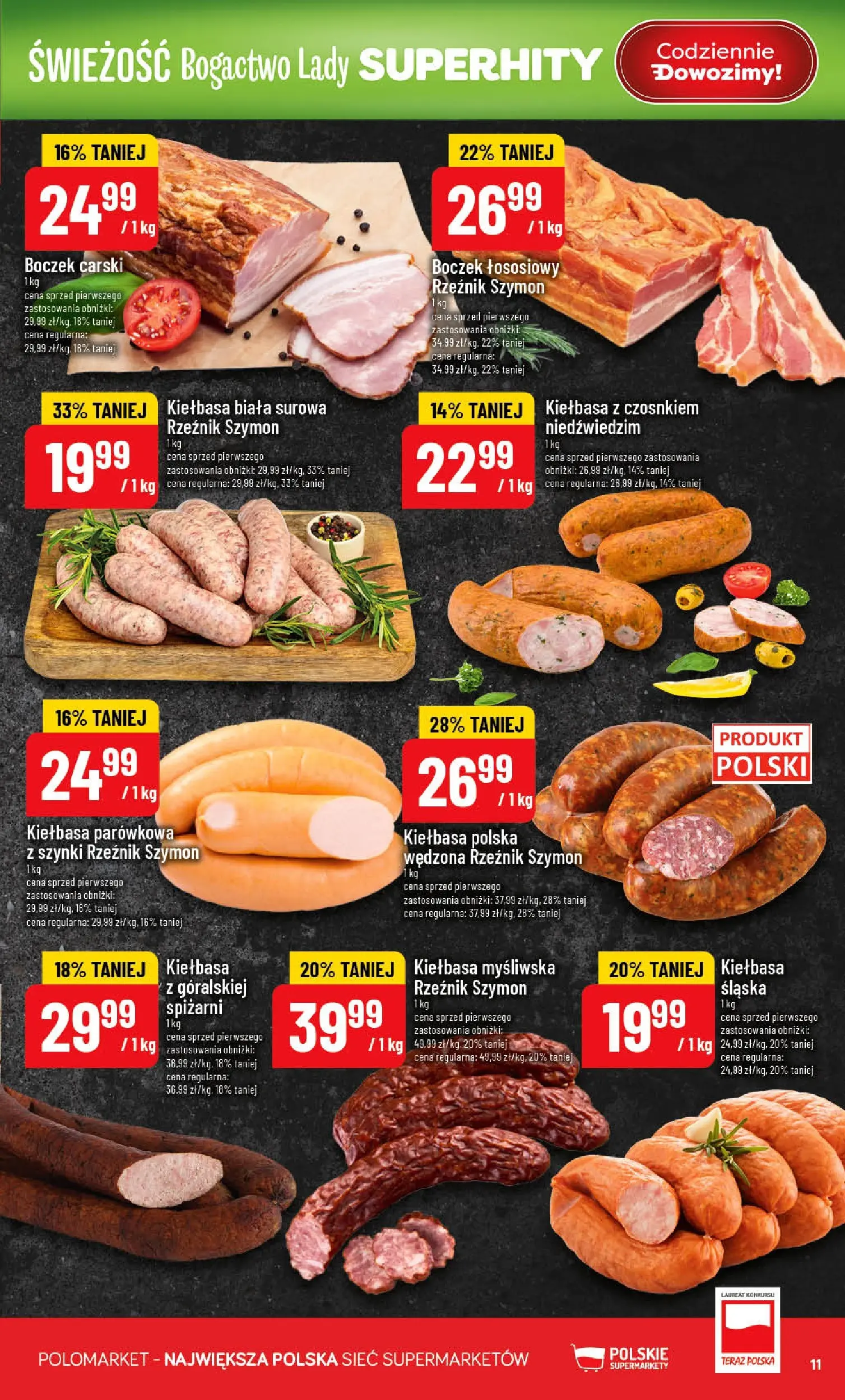 Nowa POLOmarket gazetka od jutra 13.05.2026 | Strona: 11 | Produkty: Kiełbasa, Myśliwska, Boczek