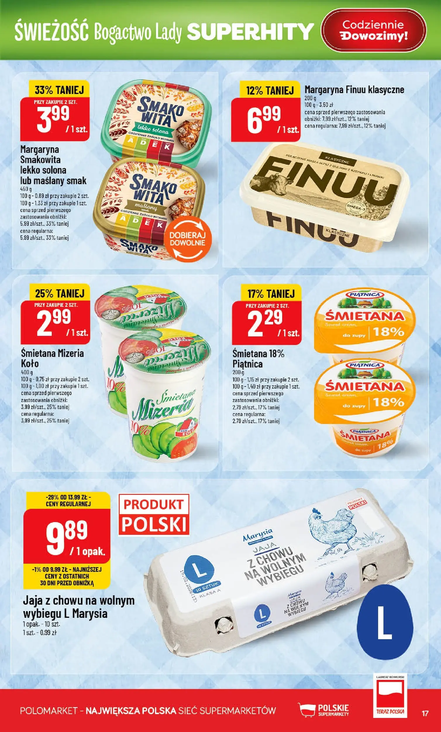 Nowa POLOmarket gazetka od jutra 13.05.2026 | Strona: 17 | Produkty: Margaryna, Śmietana, Jaja