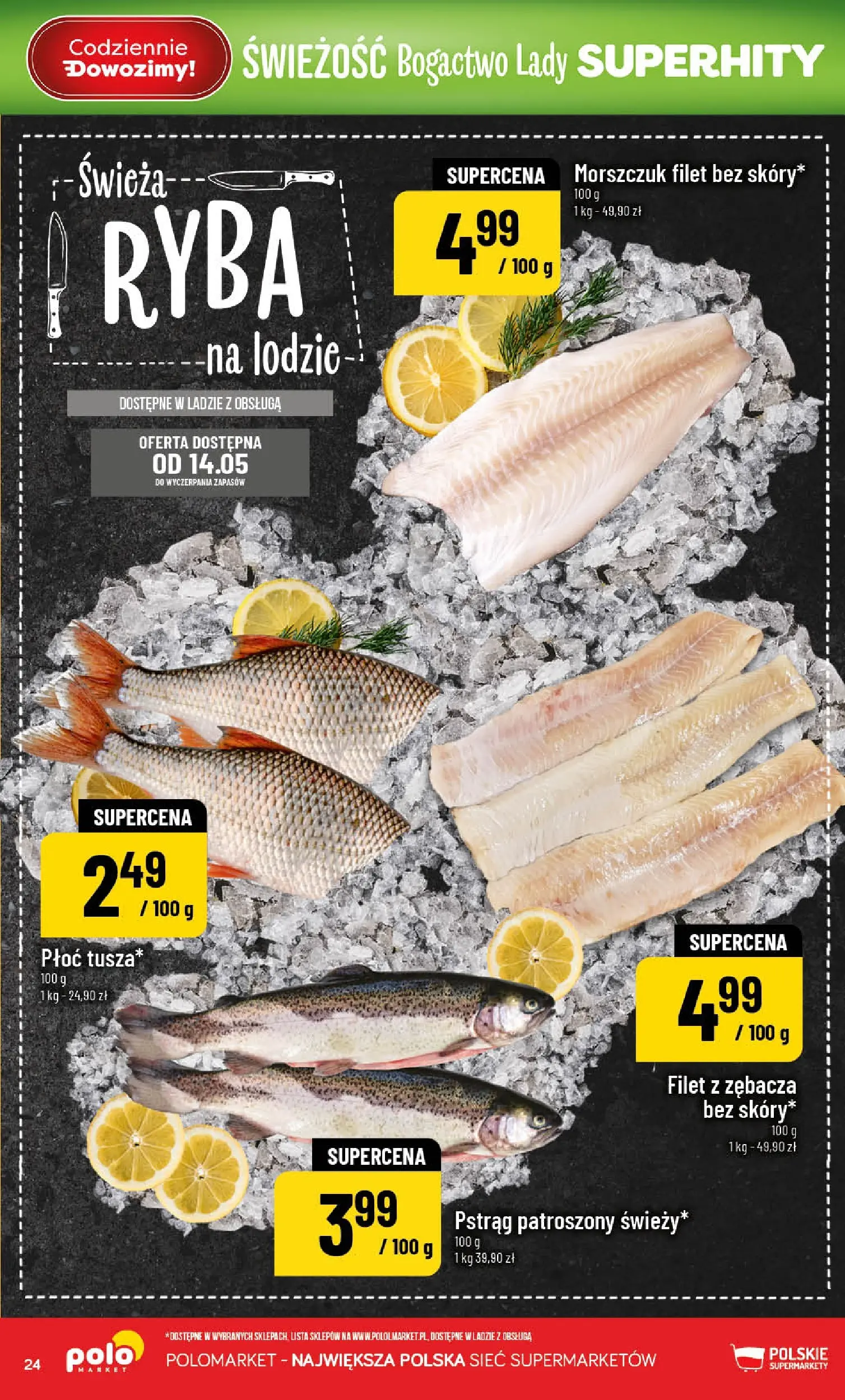 Nowa POLOmarket gazetka od jutra 13.05.2026 | Strona: 24 | Produkty: Pstrąg, Morszczuk, Ryba