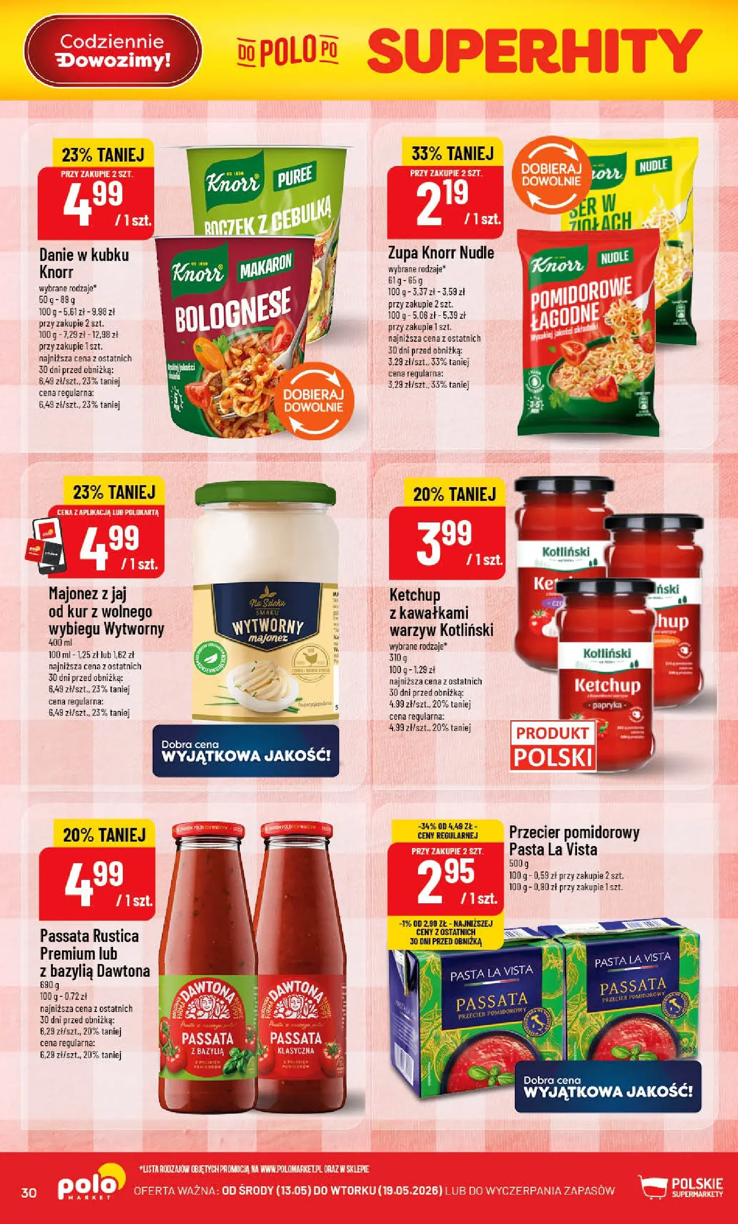 Nowa POLOmarket gazetka od jutra 13.05.2026 | Strona: 30 | Produkty: Ketchup, Przecier pomidorowy, Zupa, Makaron
