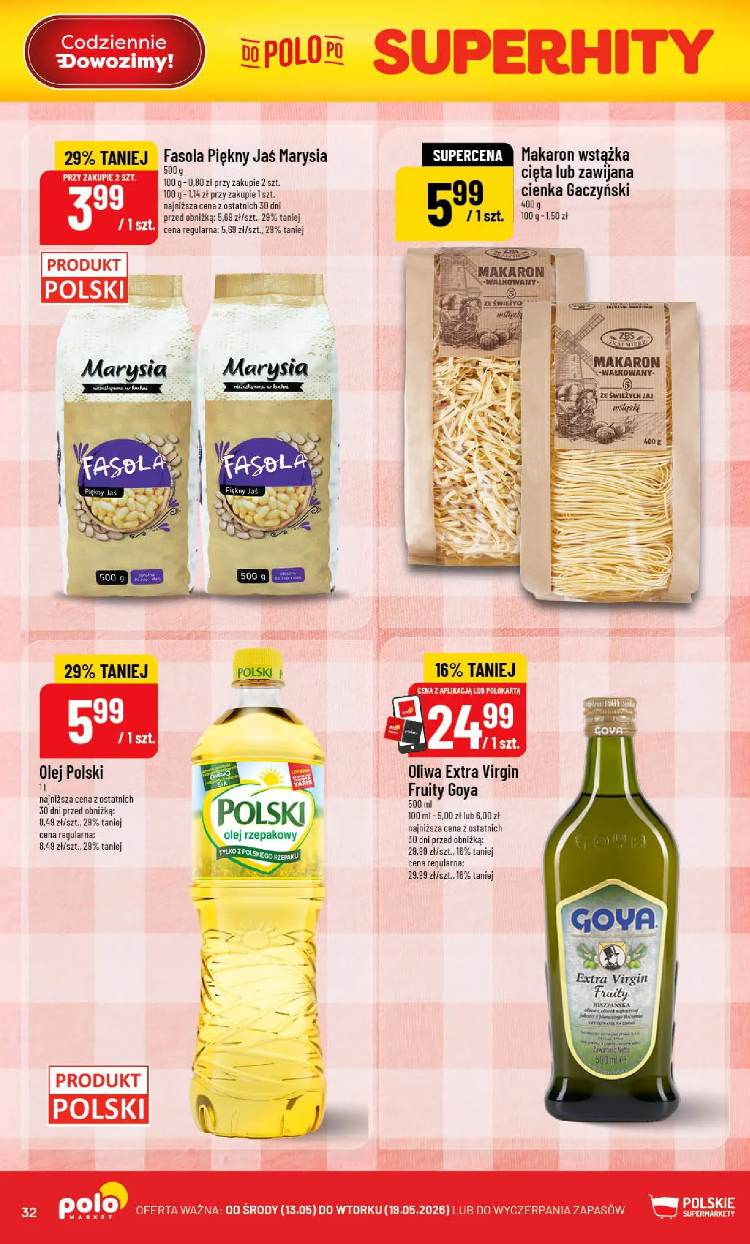 Nowa POLOmarket gazetka od jutra 13.05.2026 | Strona: 32 | Produkty: Olej rzepakowy, Oliwa extra virgin, Olej, Makaron