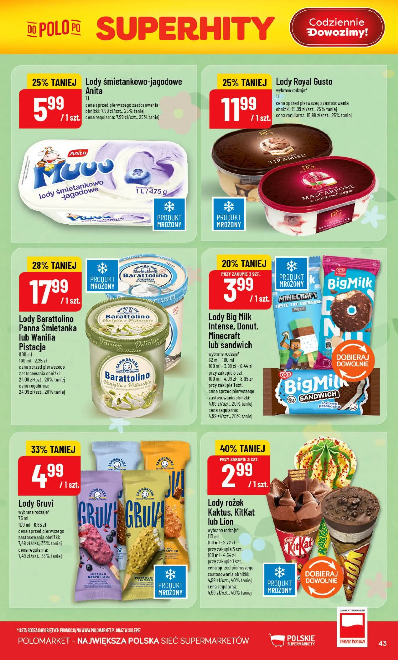 Nowa POLOmarket gazetka od jutra 13.05.2026 | Strona: 43 | Produkty: Sandwich, Big Milk, Mascarpone, Lody