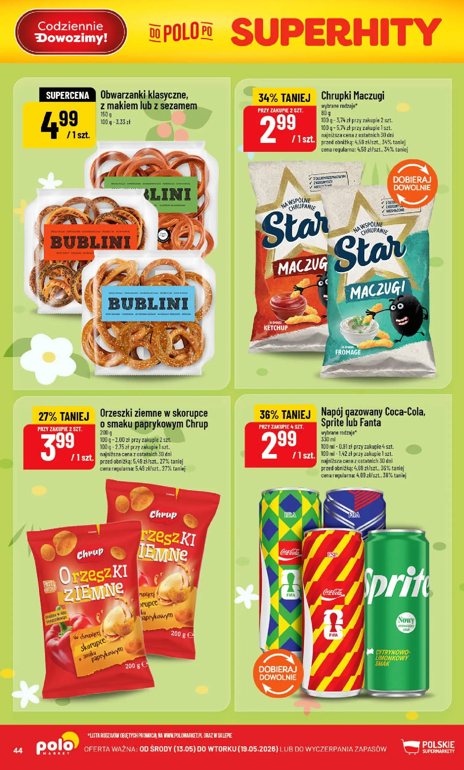 Nowa POLOmarket gazetka od jutra 13.05.2026 | Strona: 44 | Produkty: Ketchup, Chrupki, Coca cola, Orzeszki ziemne
