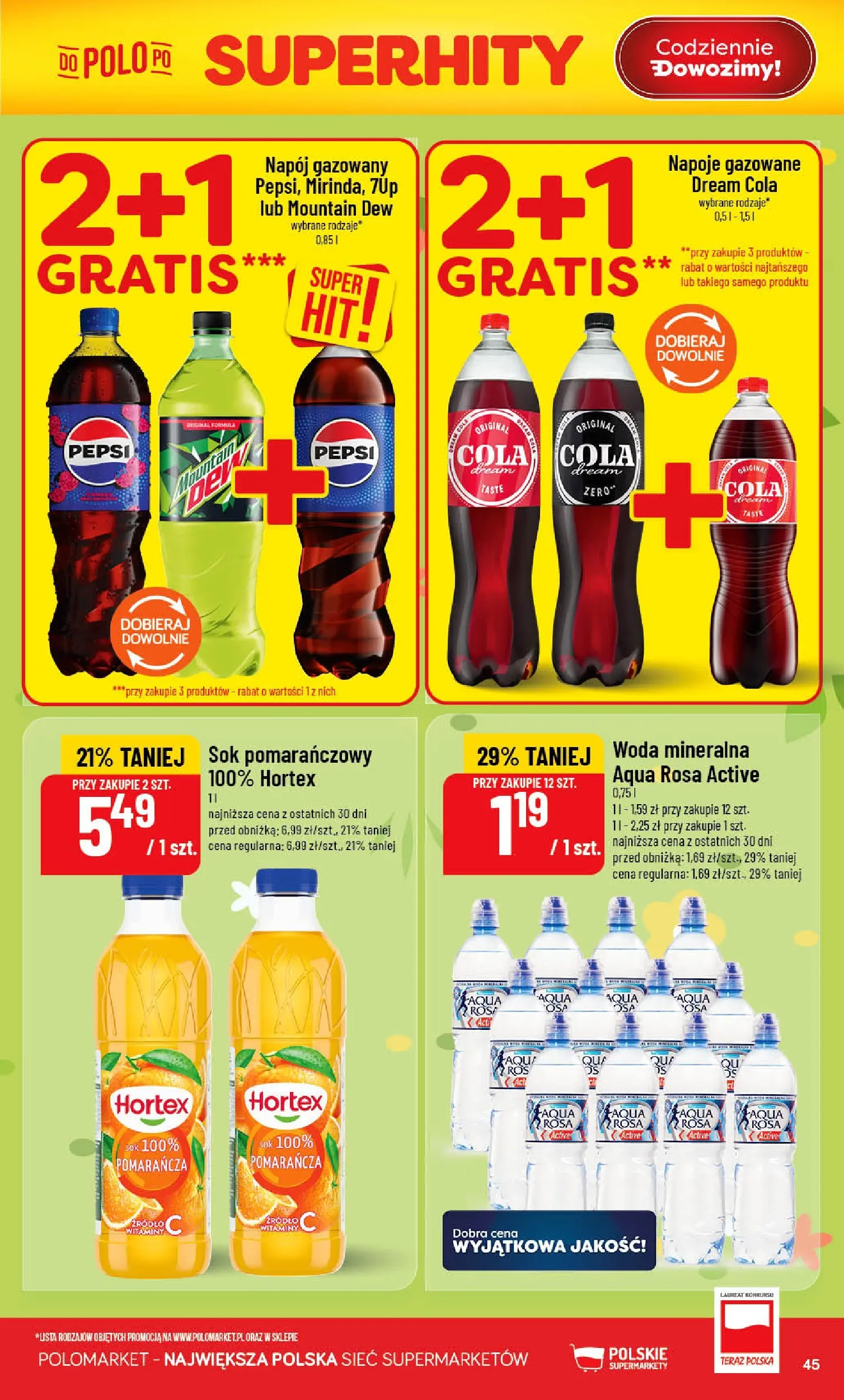 Nowa POLOmarket gazetka od jutra 13.05.2026 | Strona: 45 | Produkty: Sok pomarańczowy, Napoje, Pepsi, Sok
