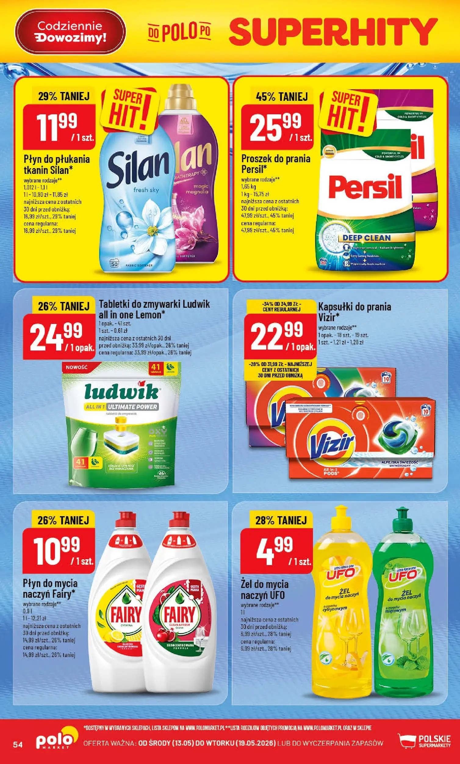 Nowa POLOmarket gazetka od jutra 13.05.2026 | Strona: 54 | Produkty: Persil, Kapsułki do prania, Fairy, Tabletki do zmywarki