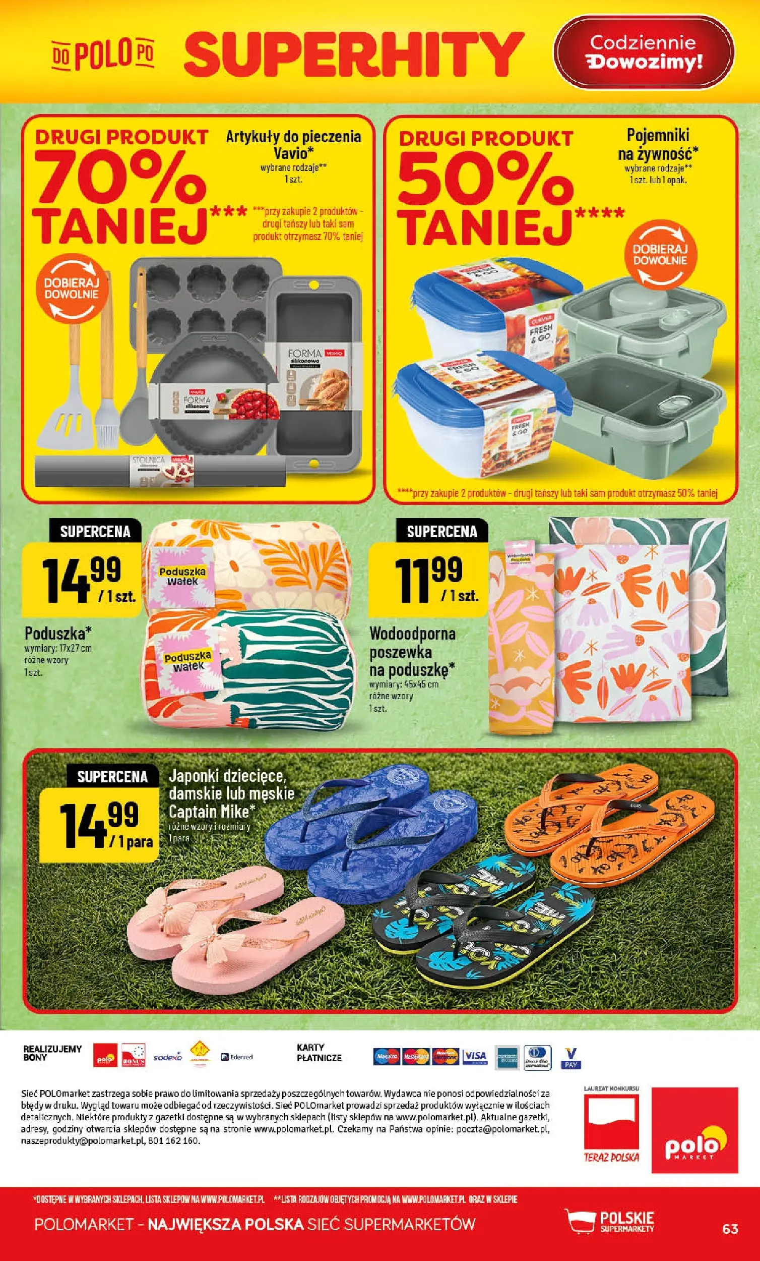 Nowa POLOmarket gazetka od jutra 13.05.2026 | Strona: 63 | Produkty: Japonki, Poduszka
