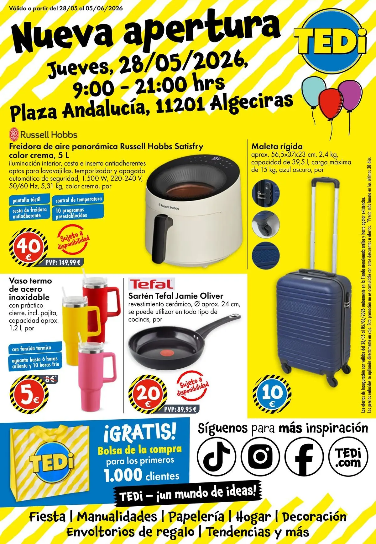 TEDi Nueva apertura 23/05/2026 - 30/05/2026 | Página: 1 | Productos: Maleta, Freidora, Galette de chaise, Cesta
