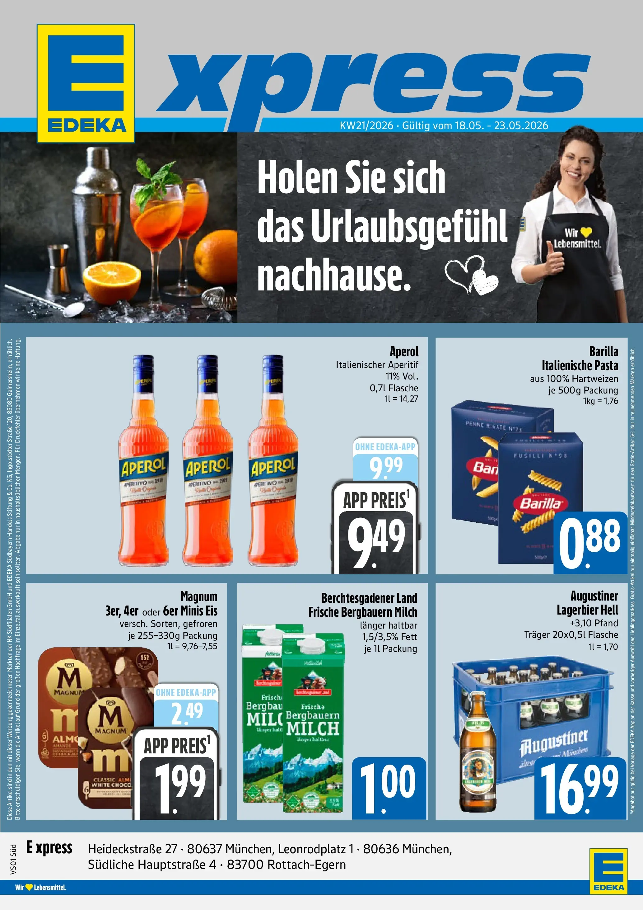 Angebote - E xpress: Wochenangebote (ab 17.05.2026) zum Blättern | Seite: 1 | Produkte: Milch, Pasta, Aperol, Eis