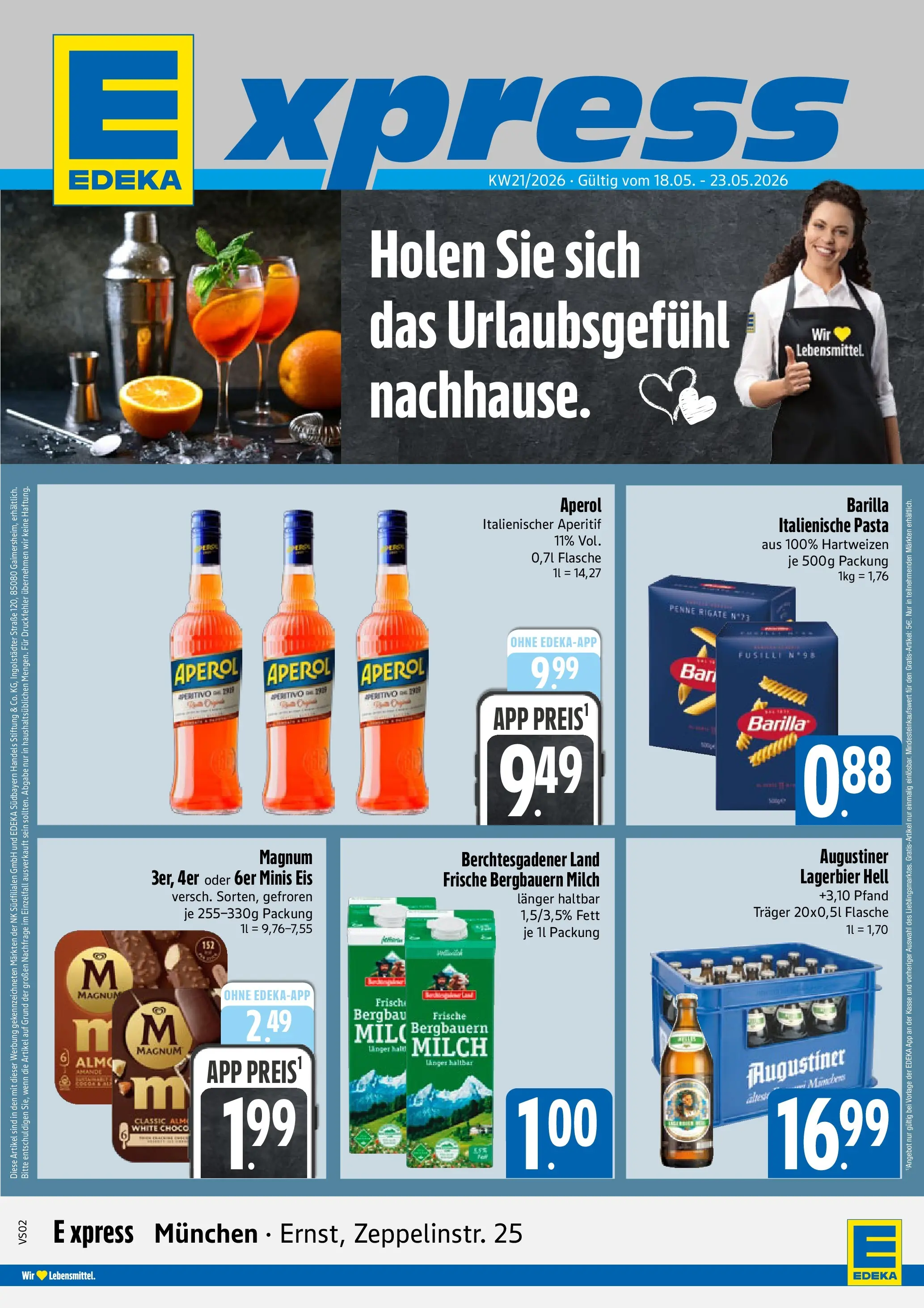 Angebote - E xpress: Wochenangebote (ab 17.05.2026) zum Blättern | Seite: 1 | Produkte: Milch, Barilla, Aperol, Eis