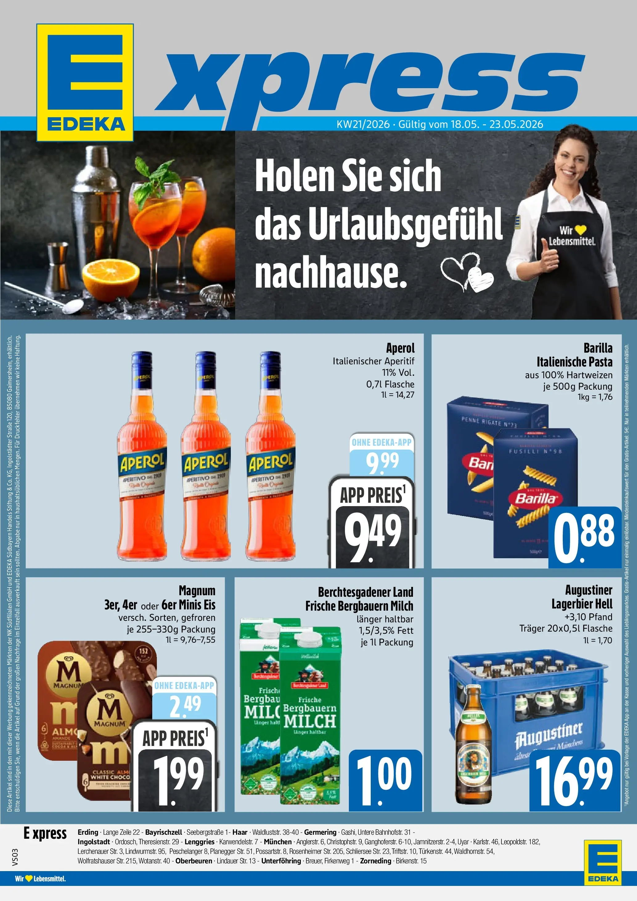 Angebote - E xpress: Wochenangebote (ab 17.05.2026) zum Blättern | Seite: 1 | Produkte: Milch, Barilla, Pasta, Aperol