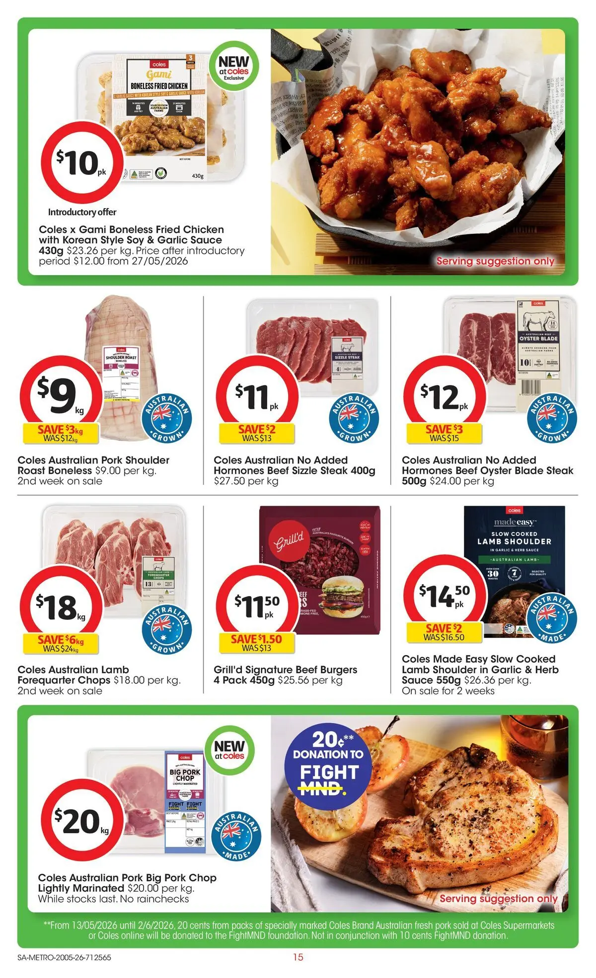 ﻿Coles catalogue valid from 19/05/2026 > Online Australia | Page: 15 | Products: Chicken, Lamb, Steak, Garlic