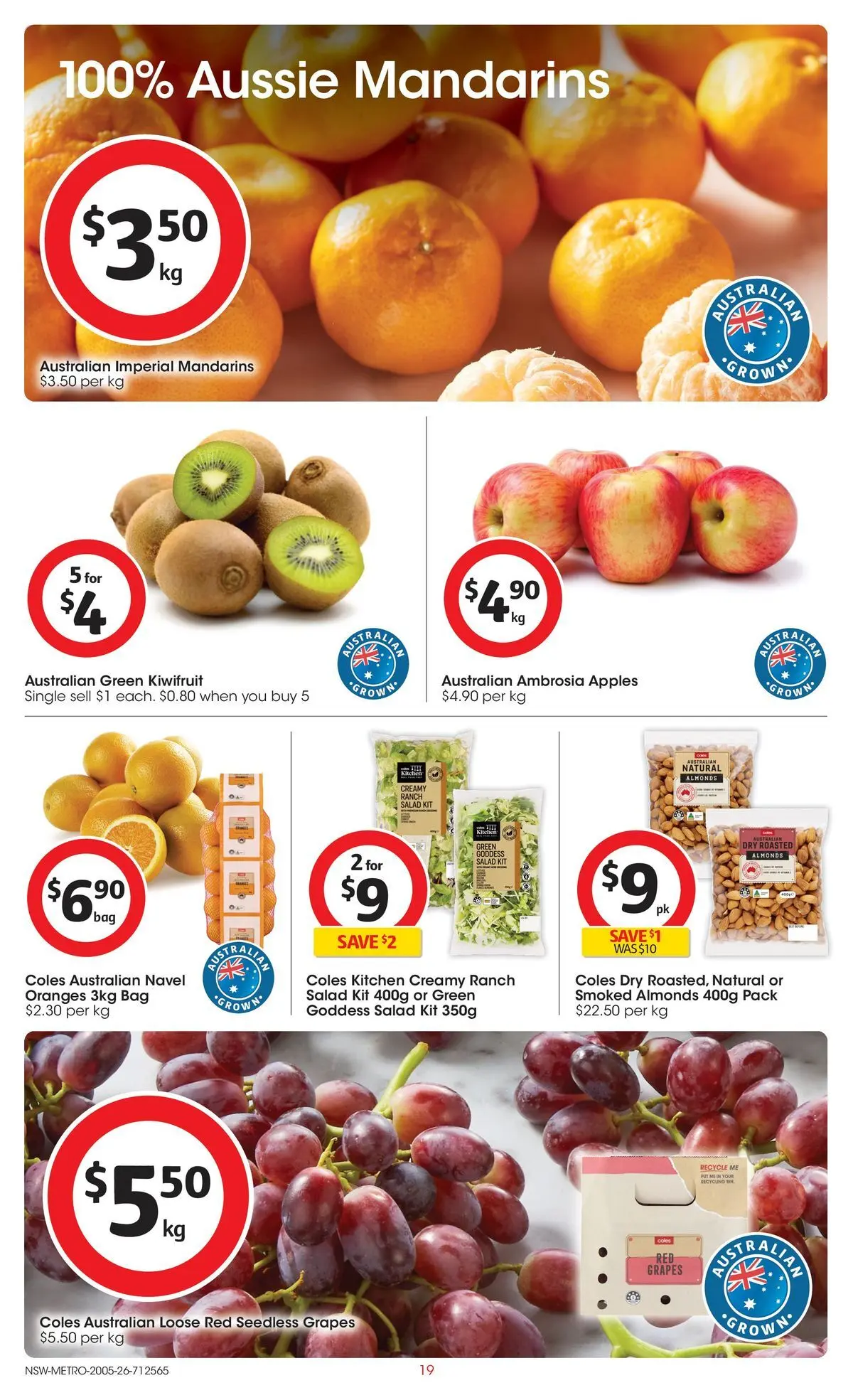 ﻿Coles catalogue valid from 19/05/2026 > Online Australia | Page: 19 | Products: Almonds, Oranges, Mandarins, Grapes