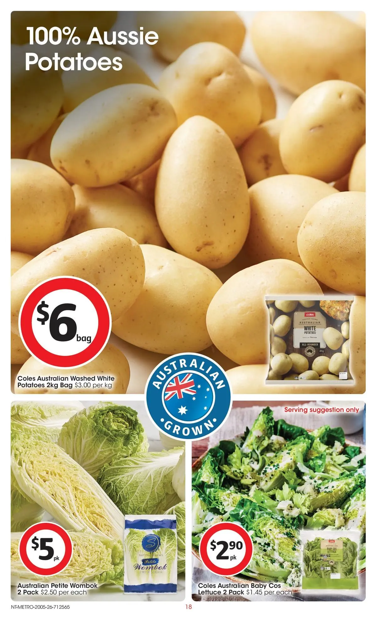 ﻿Coles catalogue valid from 19/05/2026 > Online Australia | Page: 18 | Products: Lettuce, Potatoes, Bag