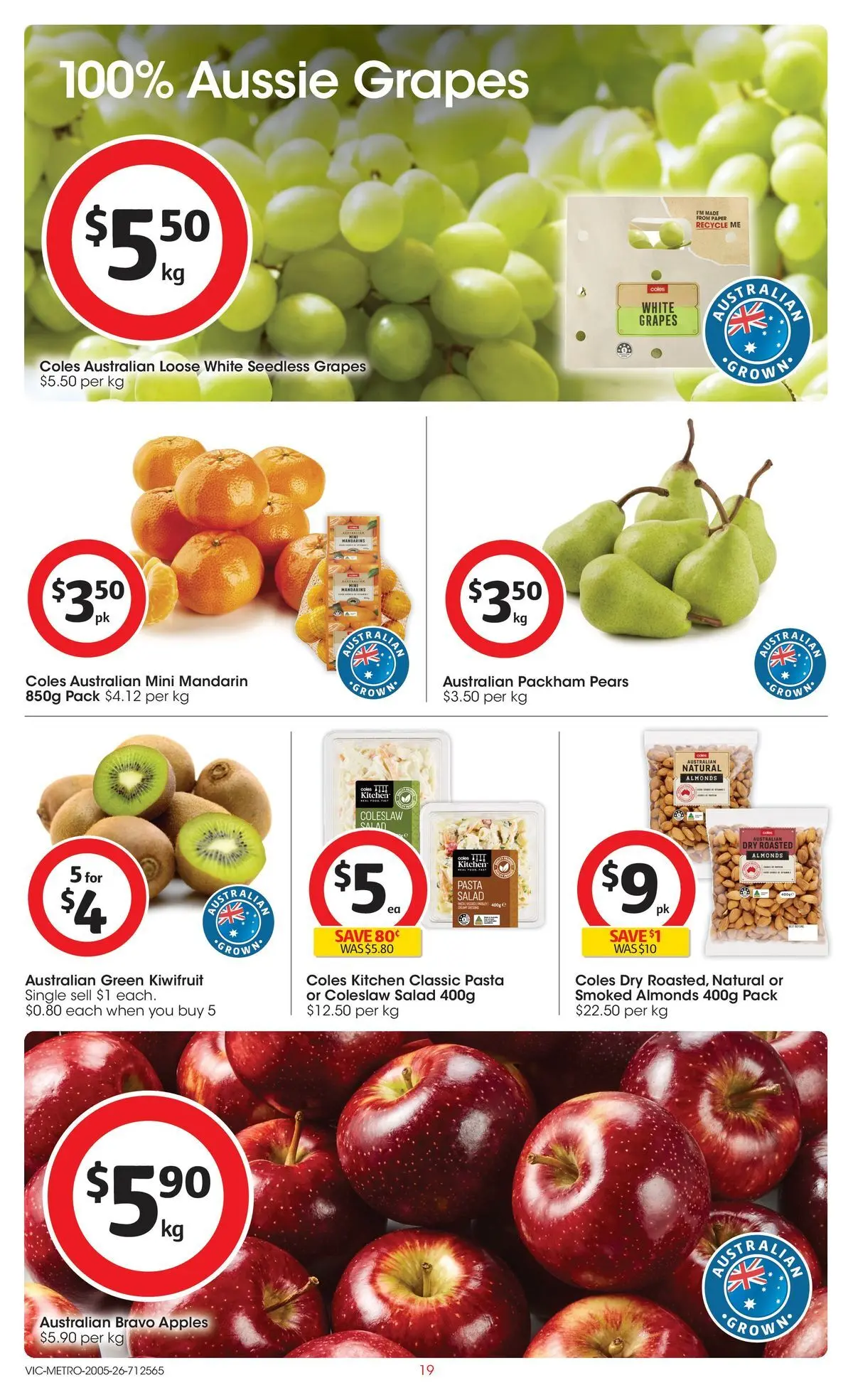 ﻿Coles catalogue valid from 19/05/2026 > Online Australia | Page: 19 | Products: Almonds, Kiwifruit, Mandarins, Grapes