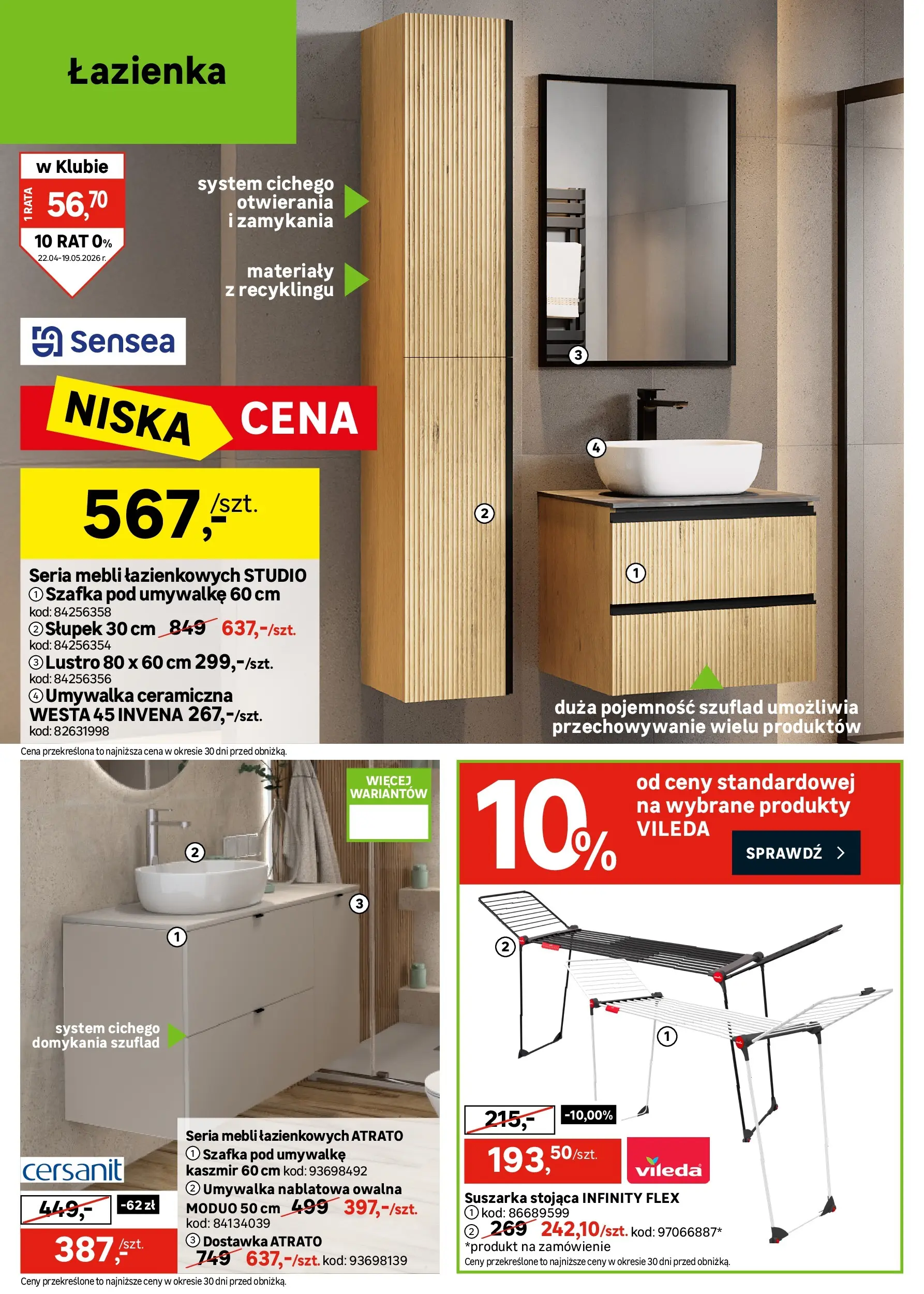 Leroy Merlin gazetka od (22.04.2026 - 19.05.2026) | Strona: 30 | Produkty: Suszarka, Umywalka, Lustro, Vileda