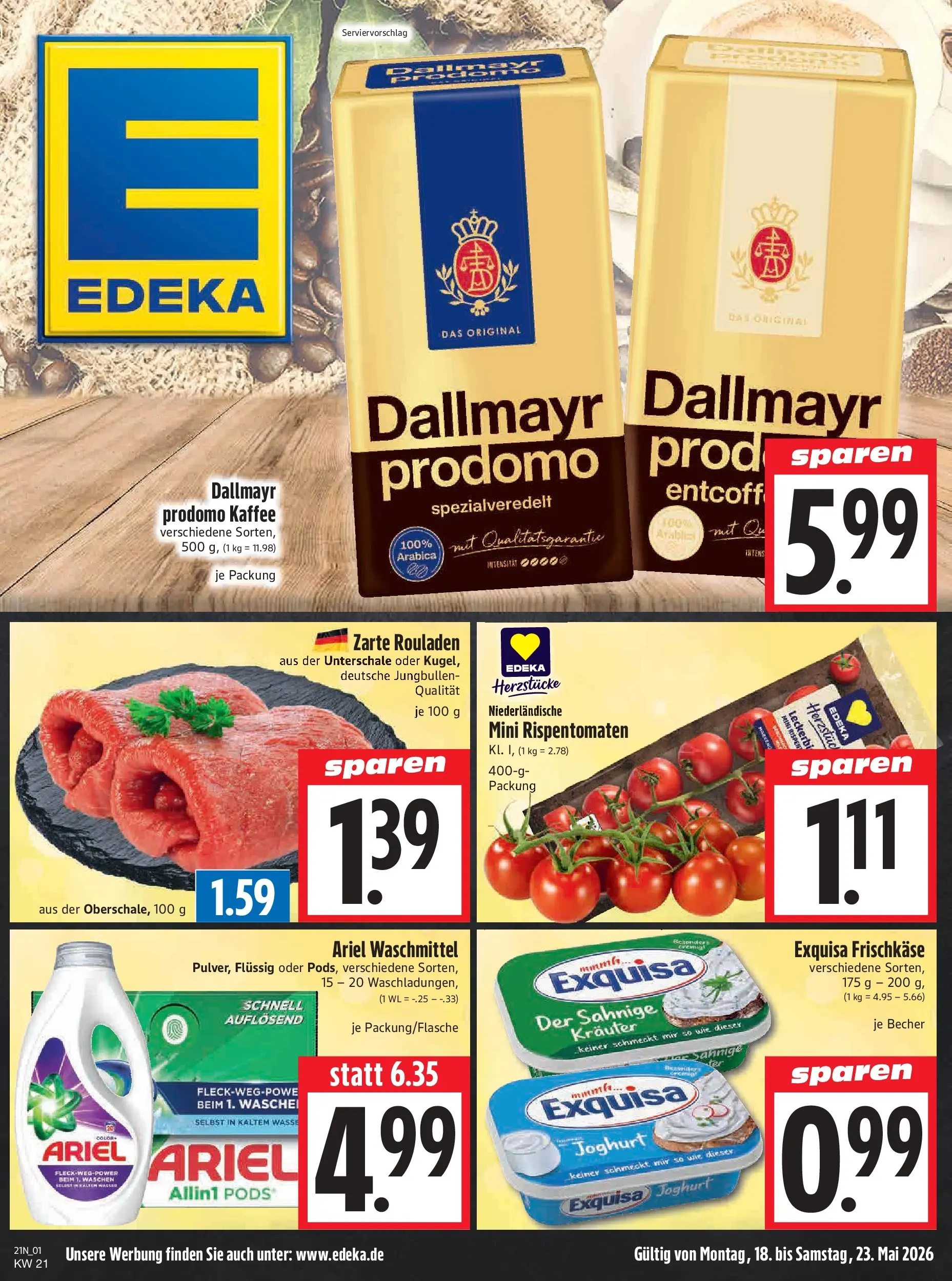 Angebote - Edeka Hahner: Wochenangebote (ab 17.05.2026) zum Blättern | Seite: 3 | Produkte: Kaffee, Exquisa, Wasser, Dallmayr prodomo