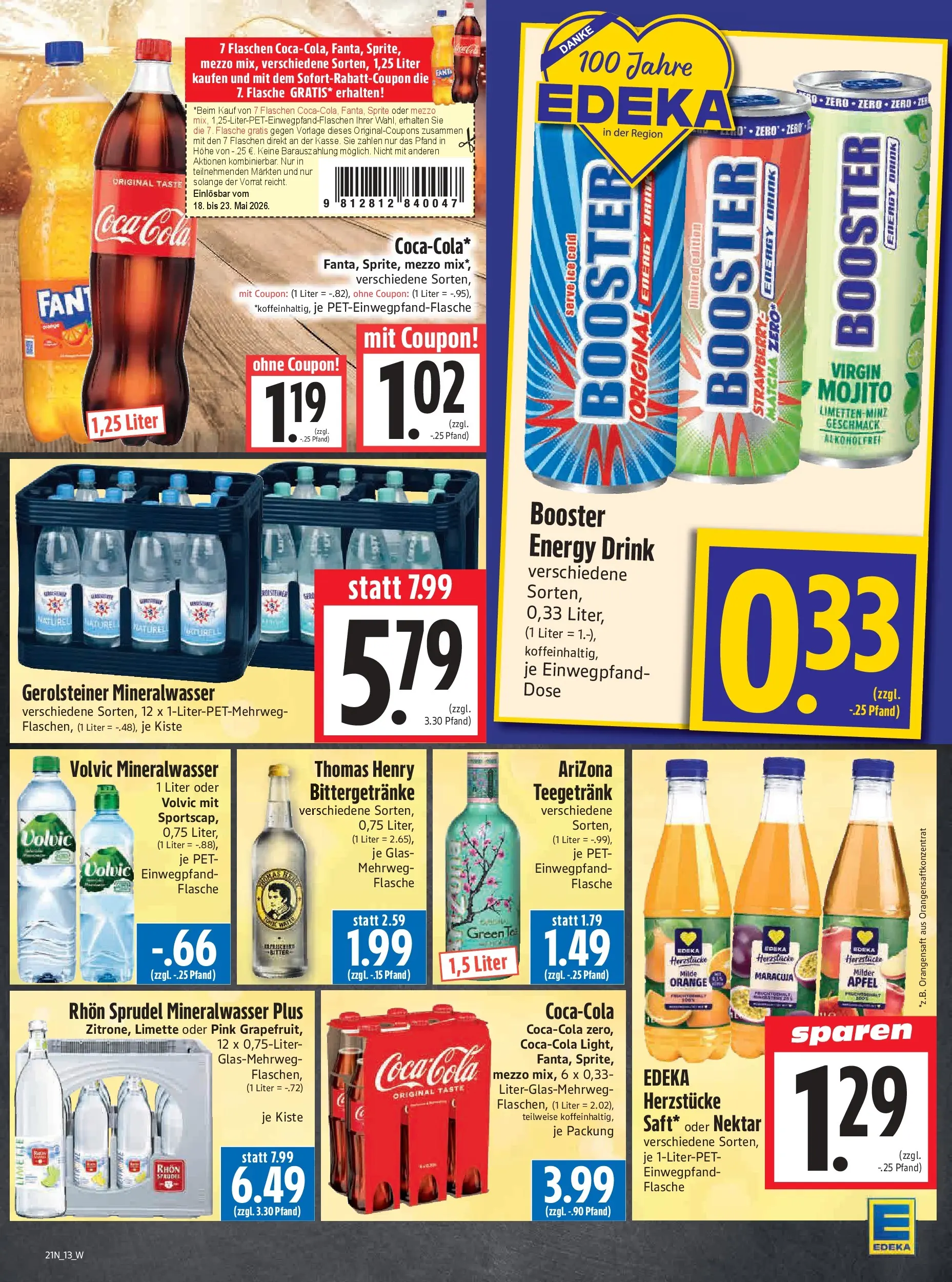 Angebote - Edeka Hahner: Wochenangebote (ab 17.05.2026) zum Blättern | Seite: 15 | Produkte: Coca cola, Sprite, Orangensaft, Gerolsteiner