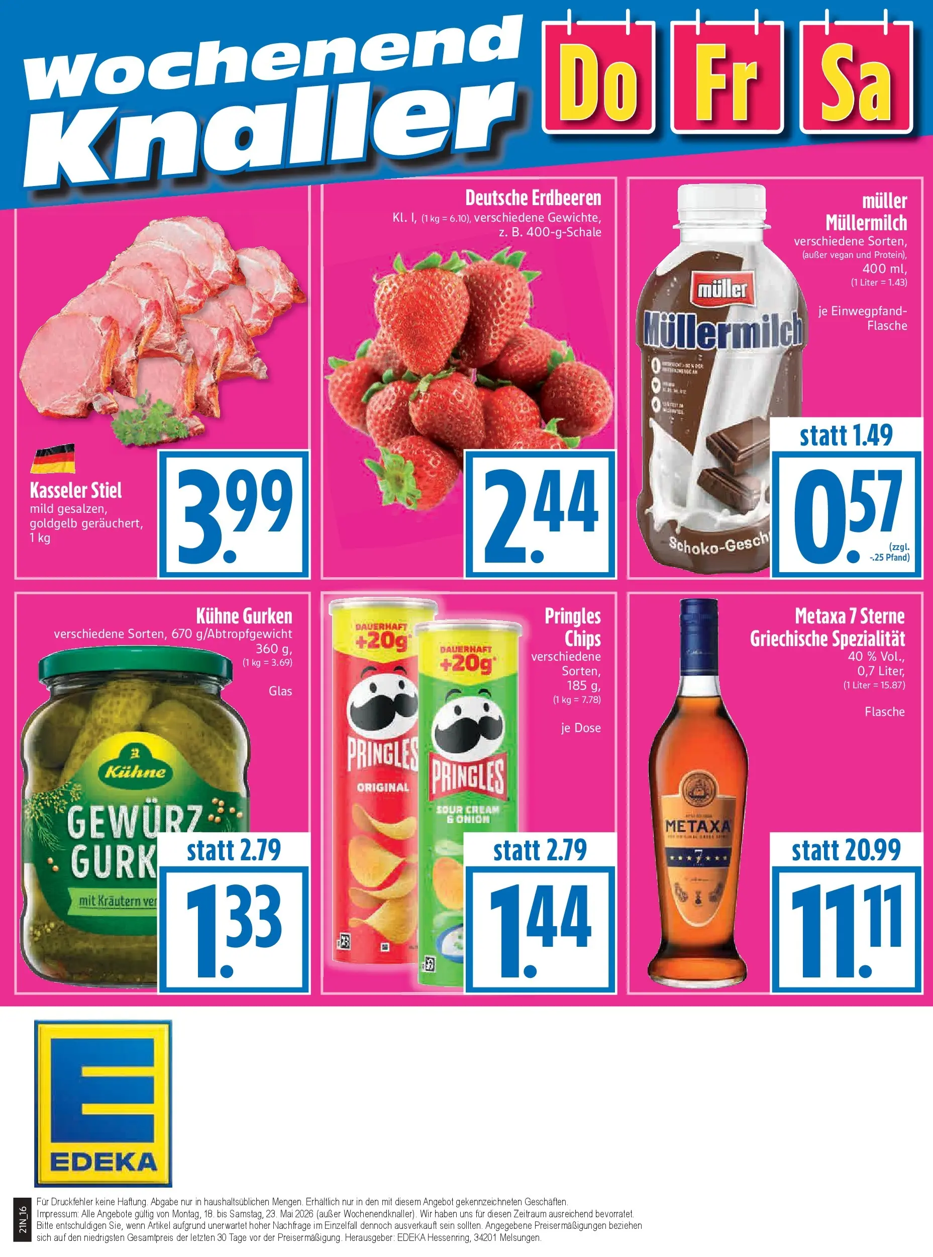 Angebote - Edeka Hahner: Wochenangebote (ab 17.05.2026) zum Blättern | Seite: 18 | Produkte: Metaxa, Müllermilch, Erdbeeren, Gurken
