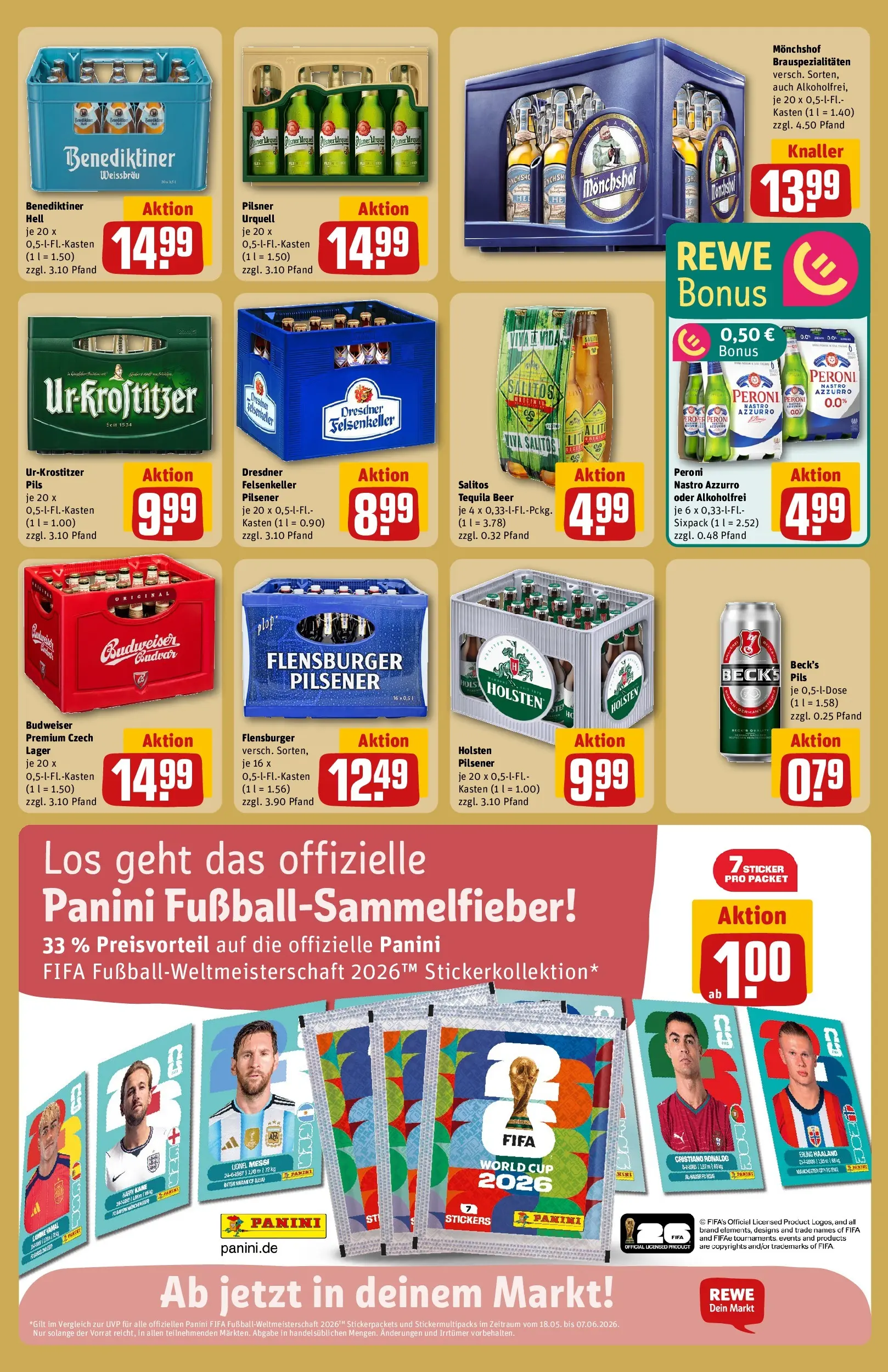 REWE Prospekt ab 17.05.2026 zum Blättern » Angebote | Seite: 23 | Produkte: Monchshof, Pils, Pilsner urquell, Budweiser
