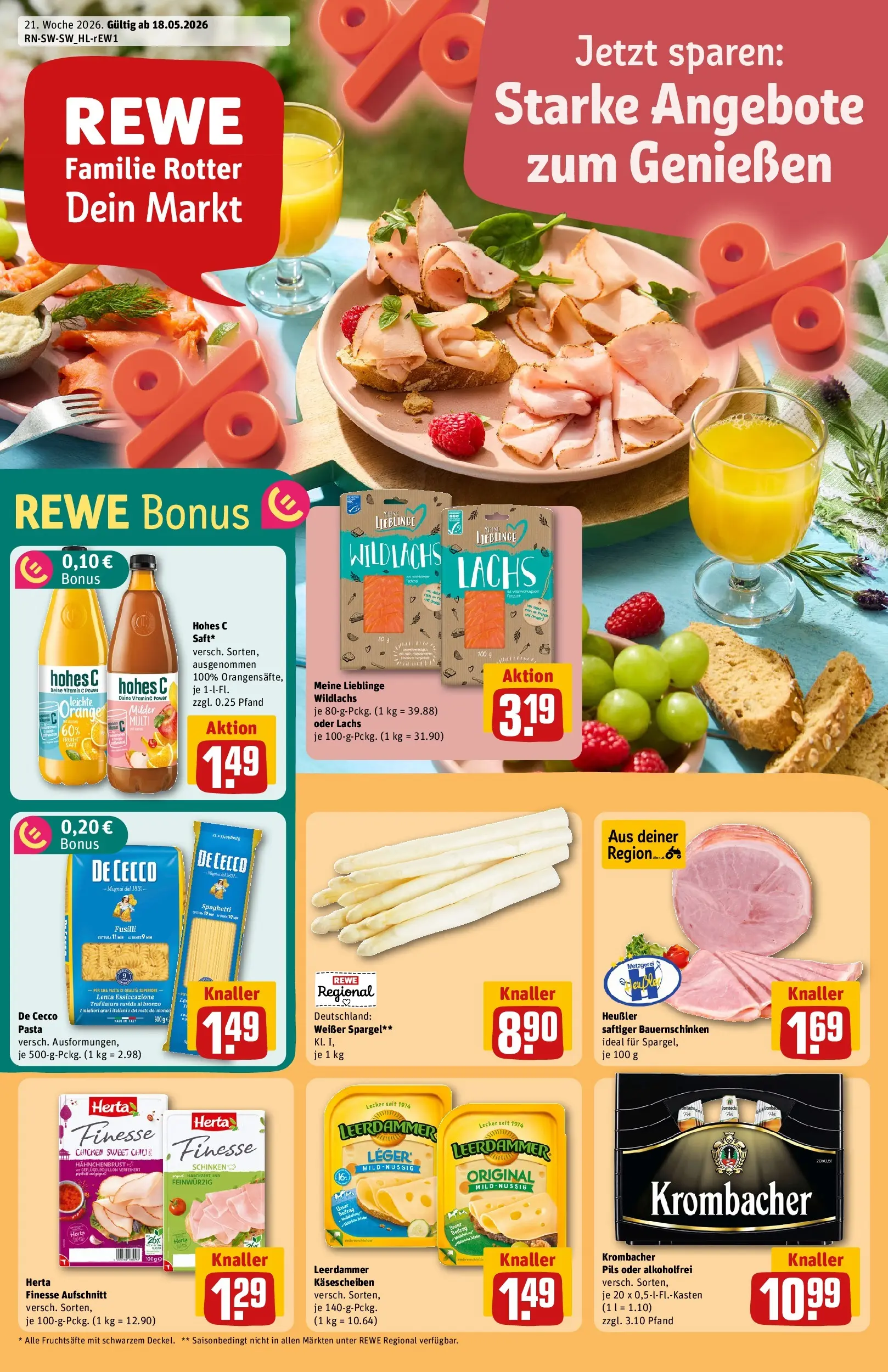 REWE Prospekt ab 17.05.2026 zum Blättern » Angebote | Seite: 1 | Produkte: Pils, Pasta, Schinken, Herta finesse