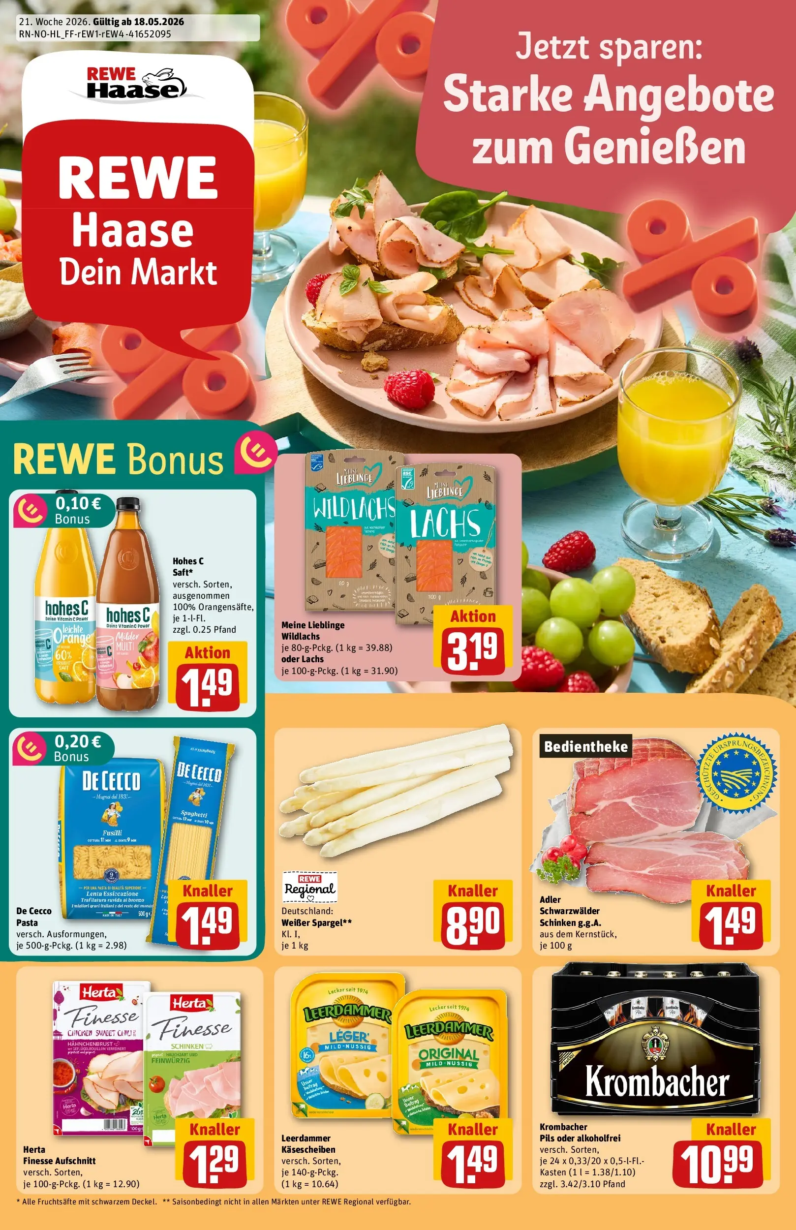 REWE Prospekt ab 17.05.2026 zum Blättern » Angebote | Seite: 1 | Produkte: Pils, Lachs, Krombacher, Schinken