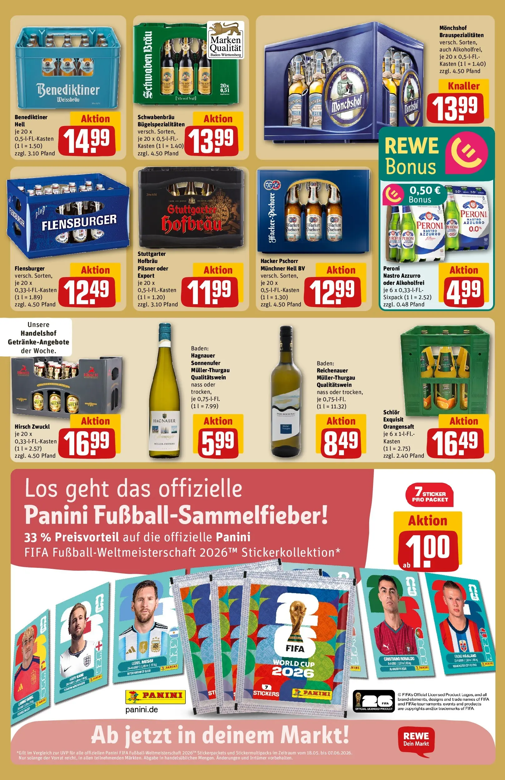 REWE Prospekt ab 17.05.2026 zum Blättern » Angebote | Seite: 25 | Produkte: Monchshof, Benediktiner hell, Flensburger, Wein