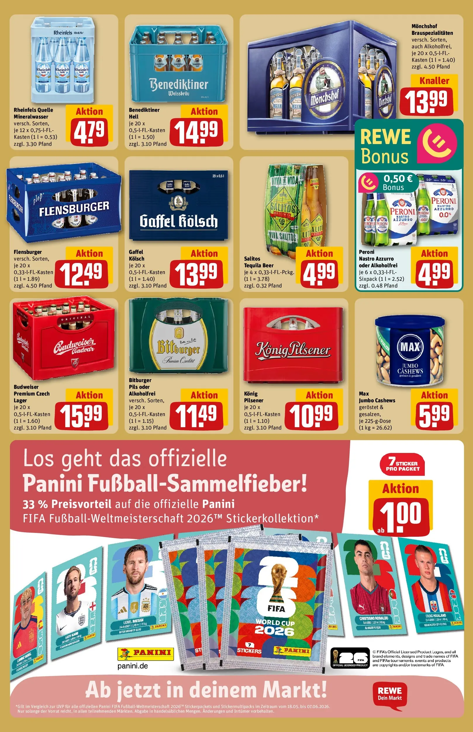 REWE Prospekt ab 17.05.2026 zum Blättern » Angebote | Seite: 23 | Produkte: Konig pilsener, Mineralwasser, Benediktiner hell, Budweiser